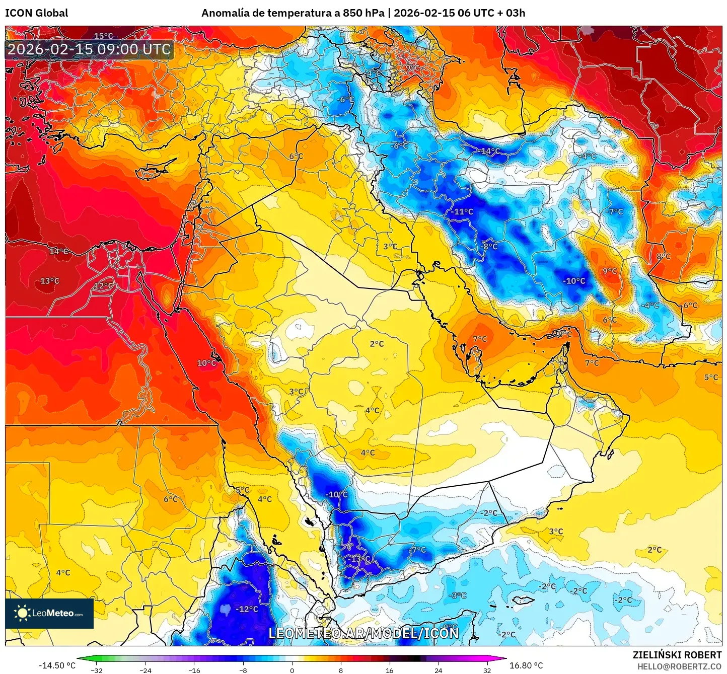 ICON model - Oriente Medio, Anomalía de temperatura a 850 hPa