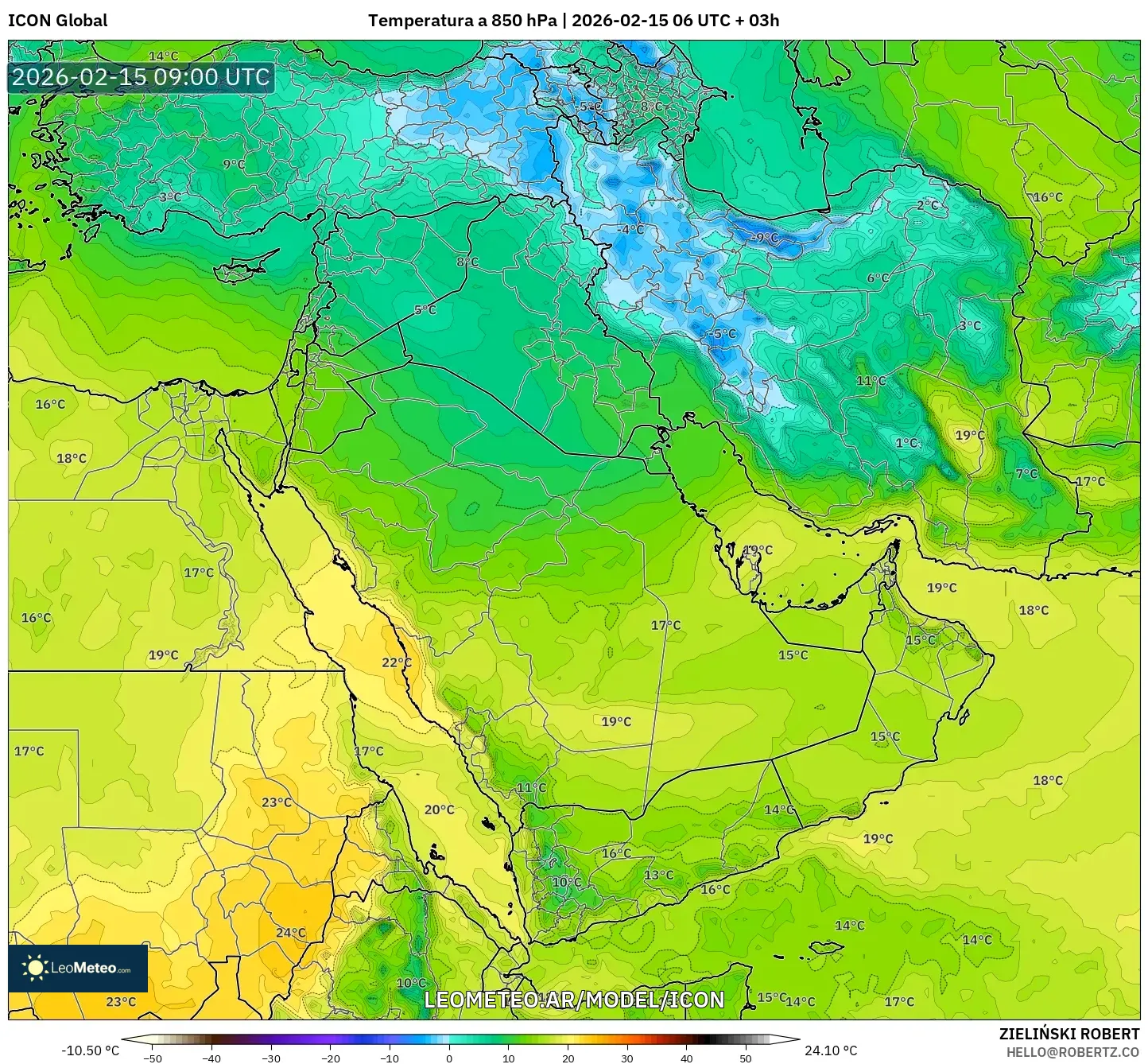 ICON model - Oriente Medio, Temperatura a 850 hPa