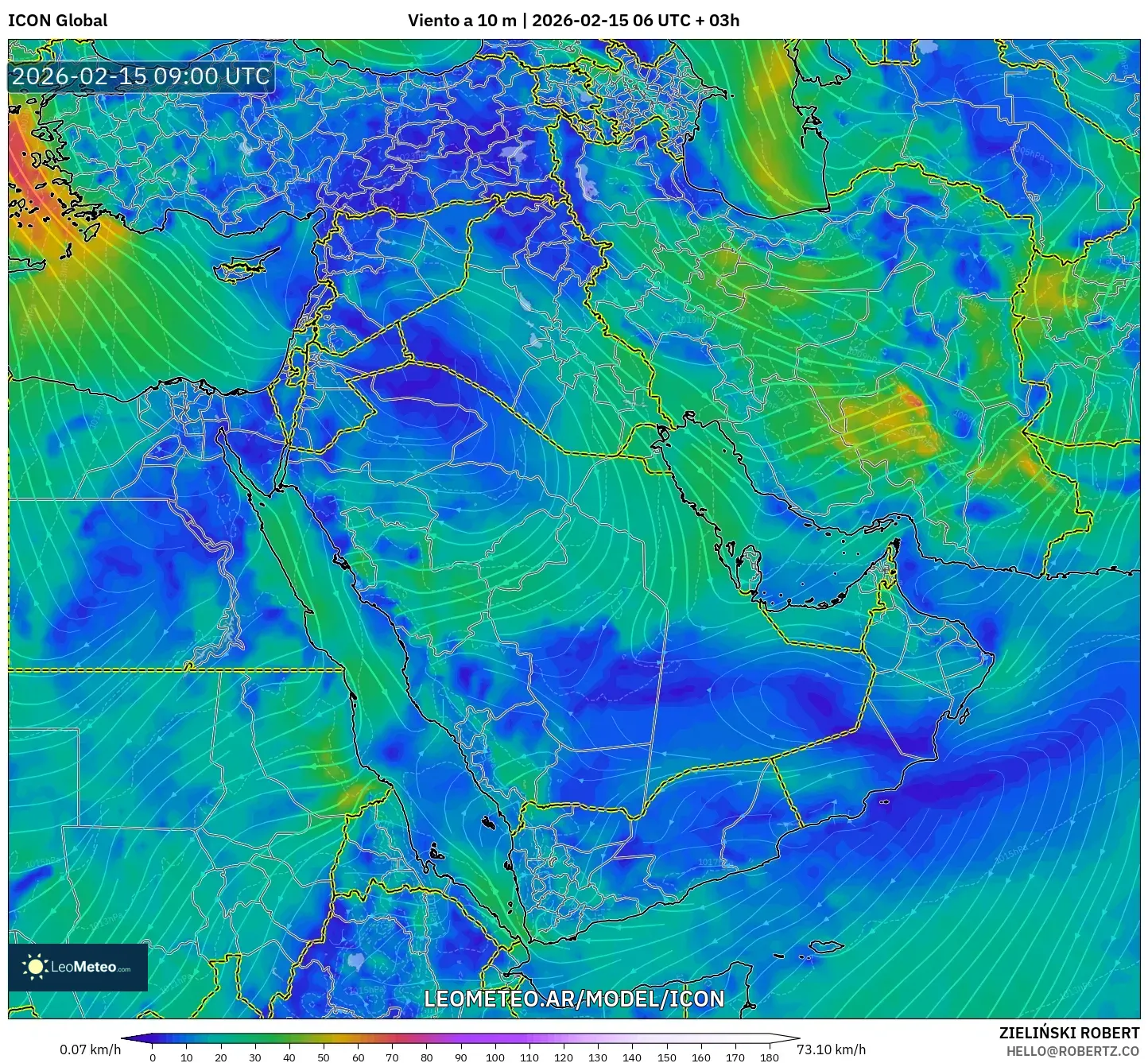 ICON model - Oriente Medio, Viento a 10 m
