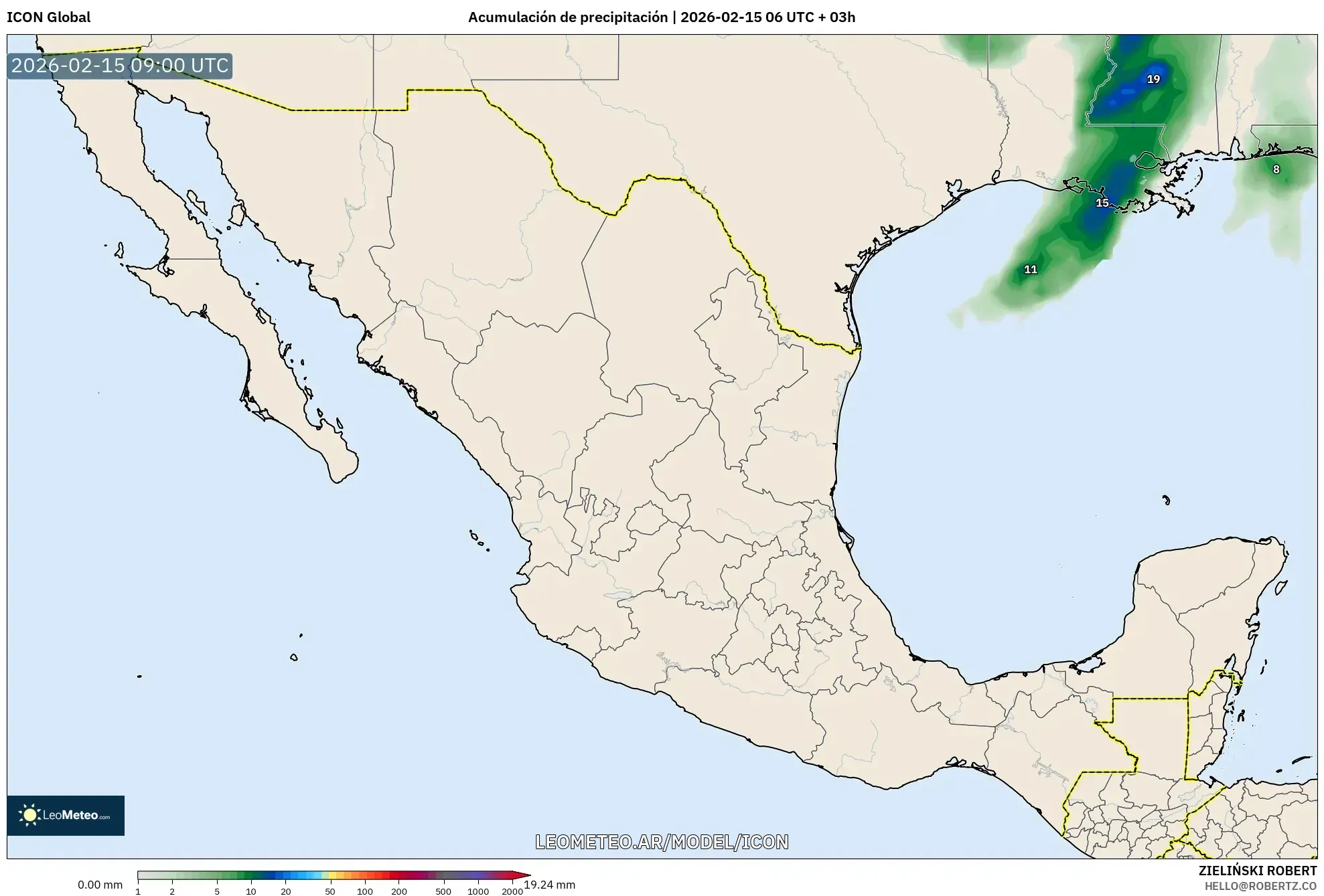 ICON model - México, Acumulación de precipitación