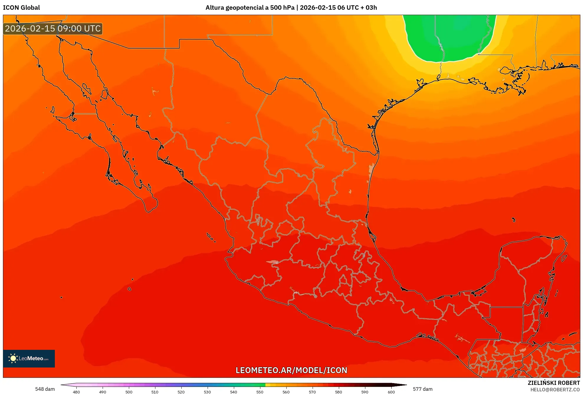 ICON model - México, Altura geopotencial a 500 hPa