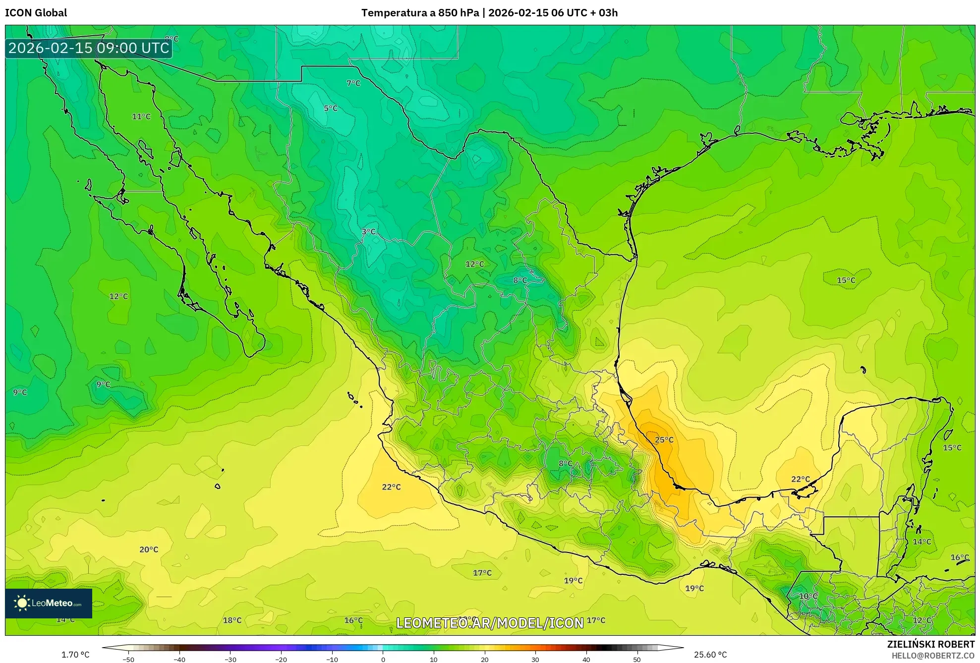 ICON model - México, Temperatura a 850 hPa