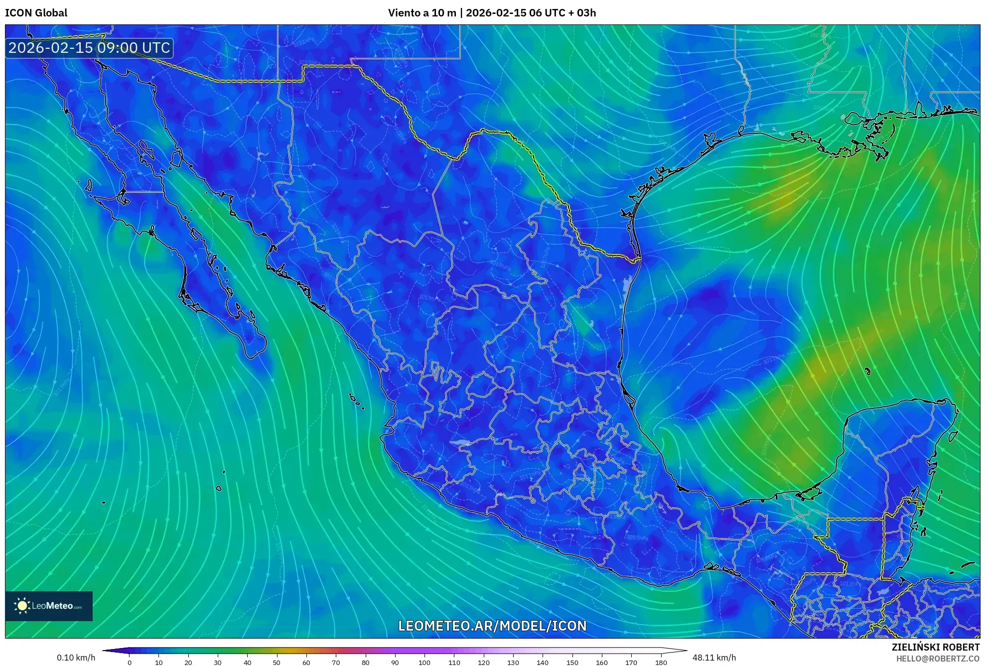 ICON model - México, Viento a 10 m