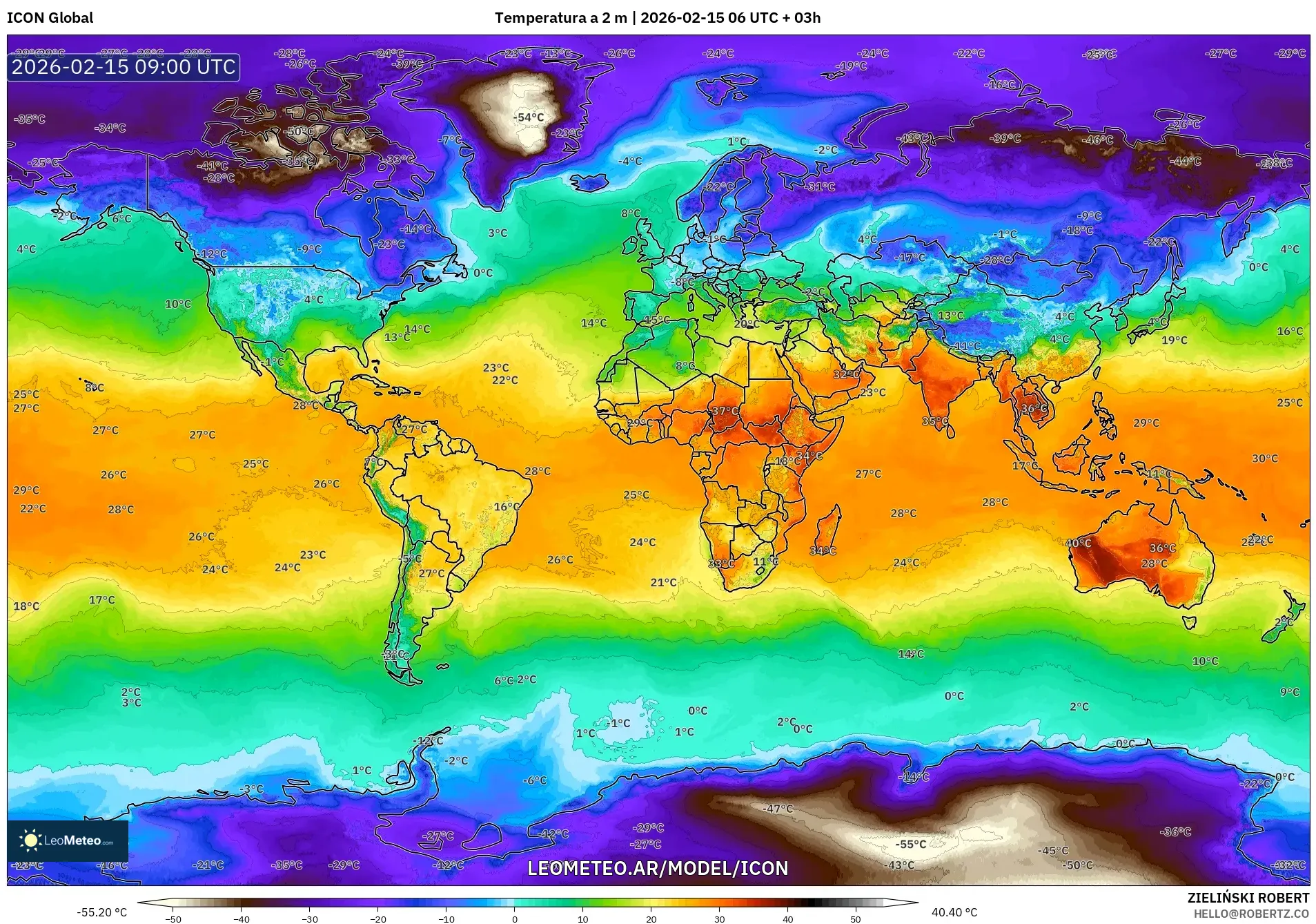 ICON model - Mundo, Temperatura a 2 m