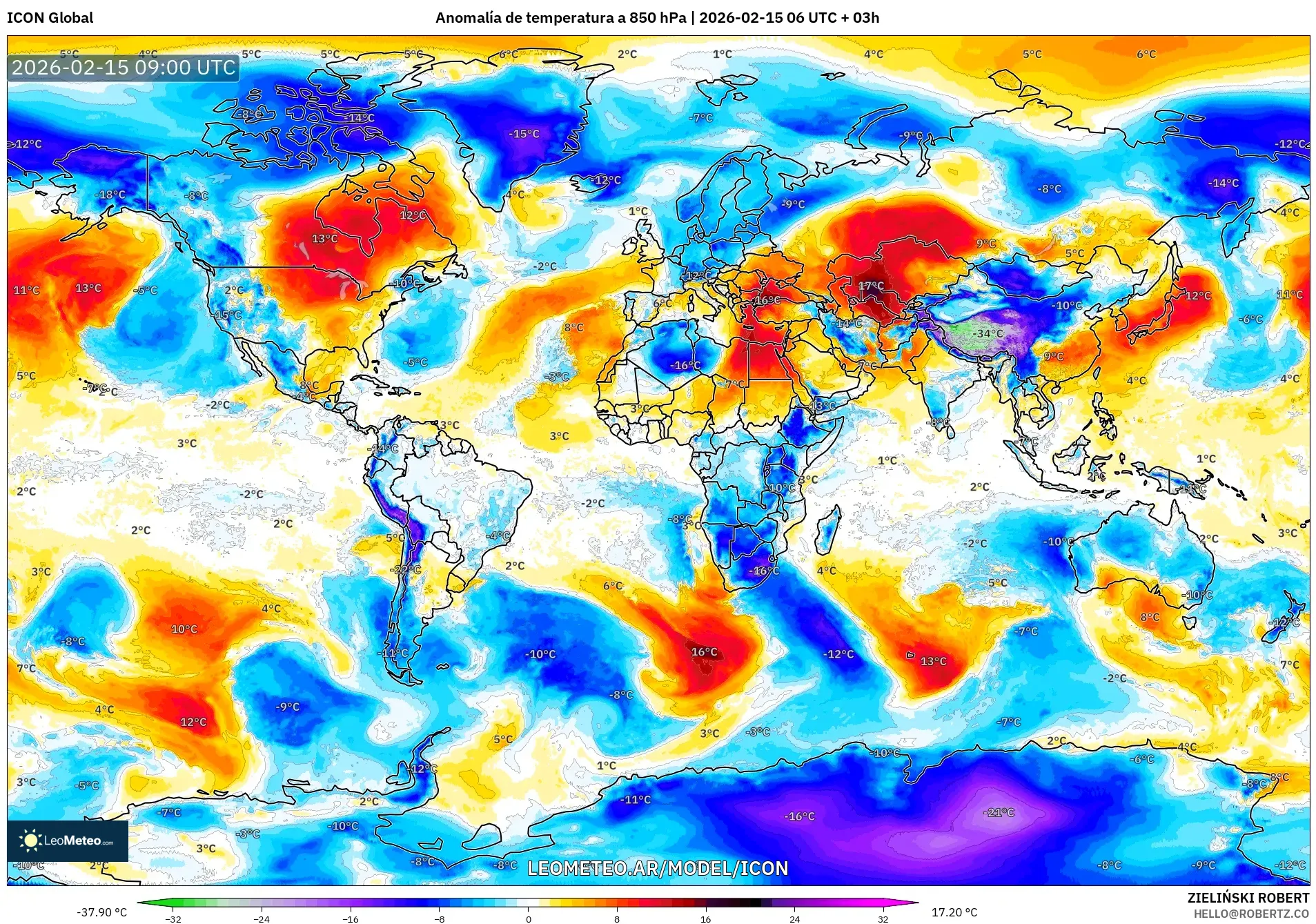 ICON model - Mundo, Anomalía de temperatura a 850 hPa