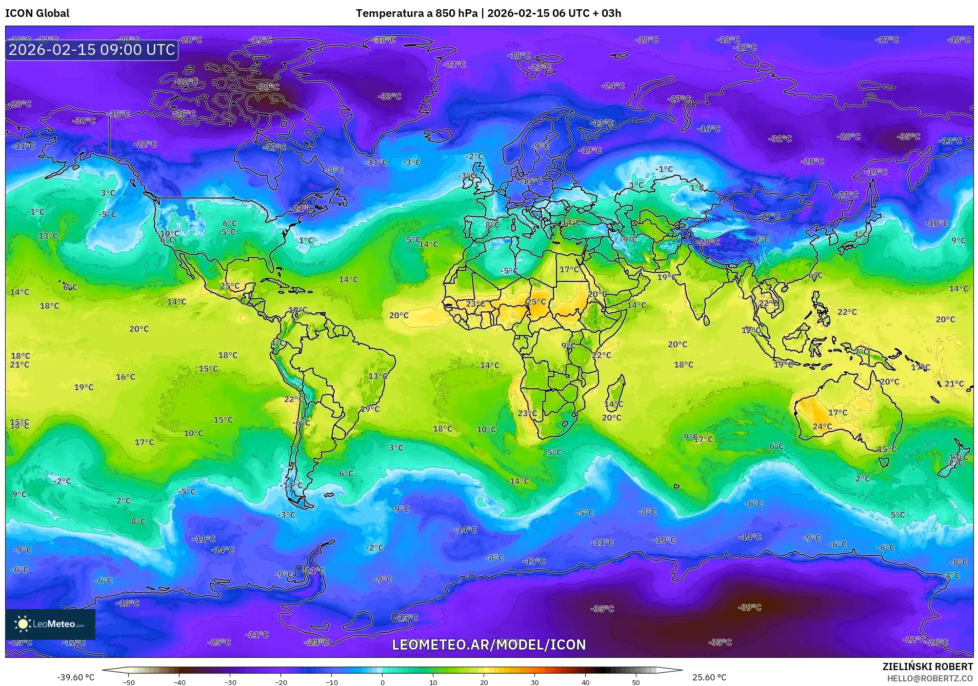 ICON model - Mundo, Temperatura a 850 hPa
