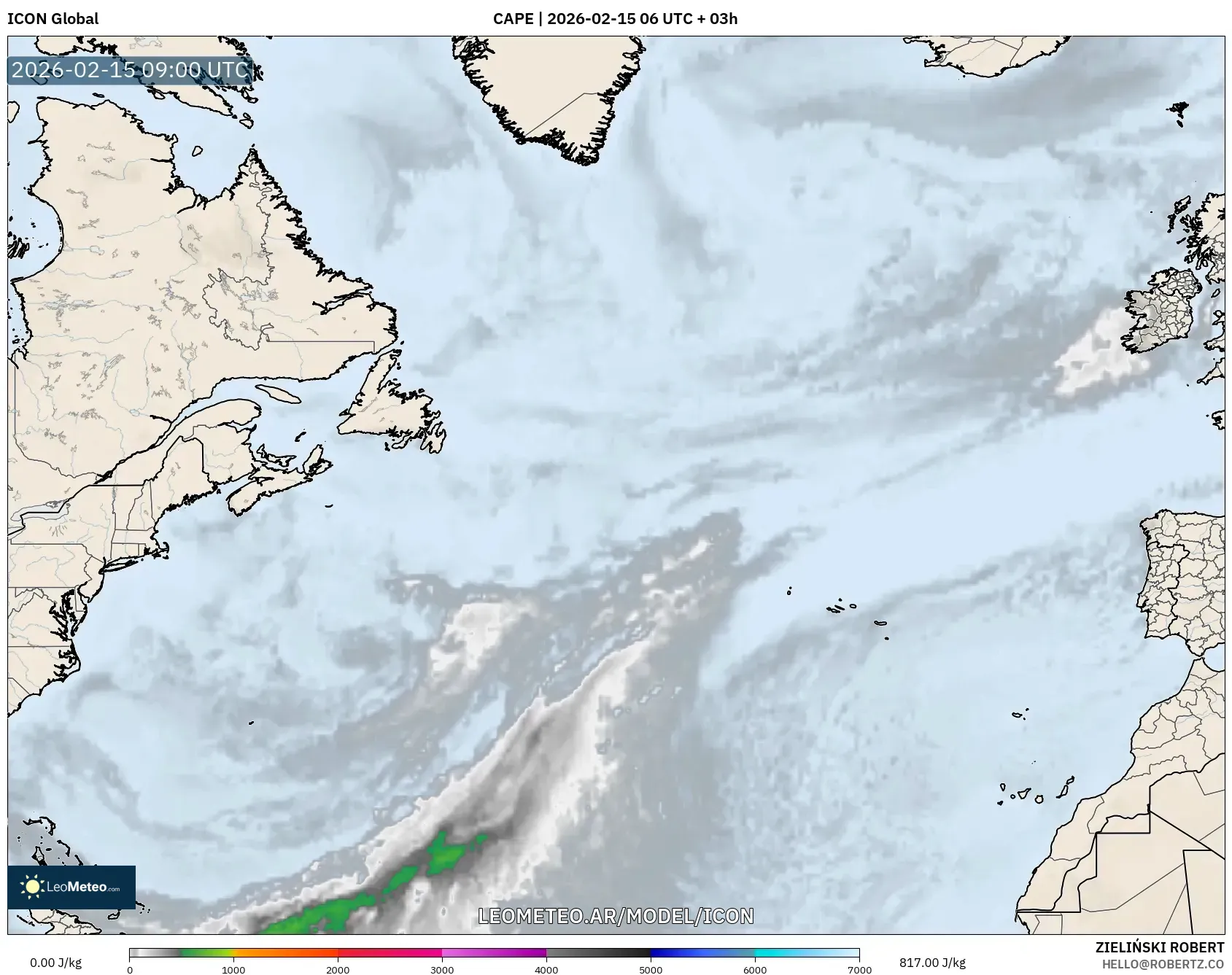 ICON model - Norte Atlántico, CAPE
