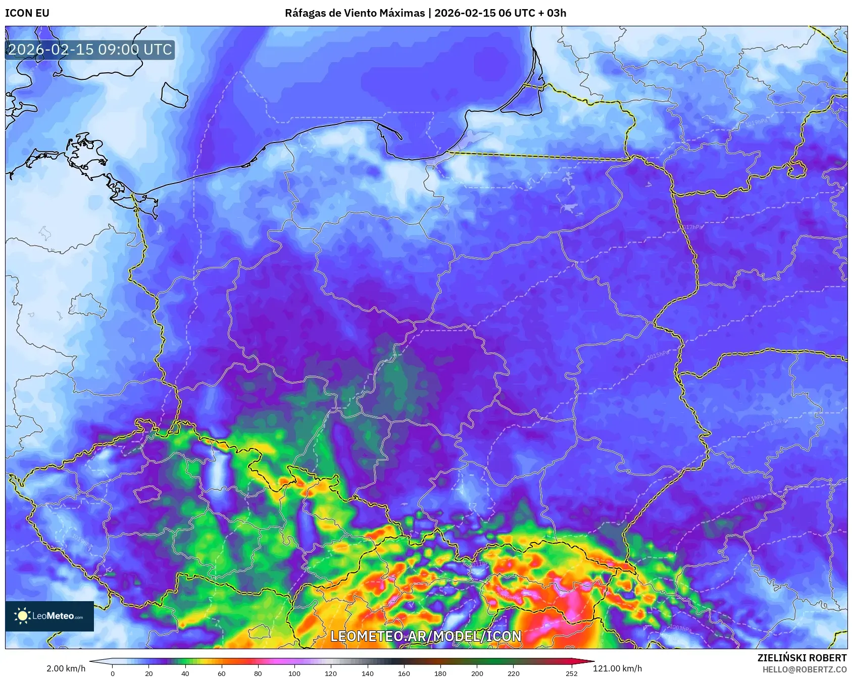 ICON model - Polonia, Ráfagas de Viento Máximas