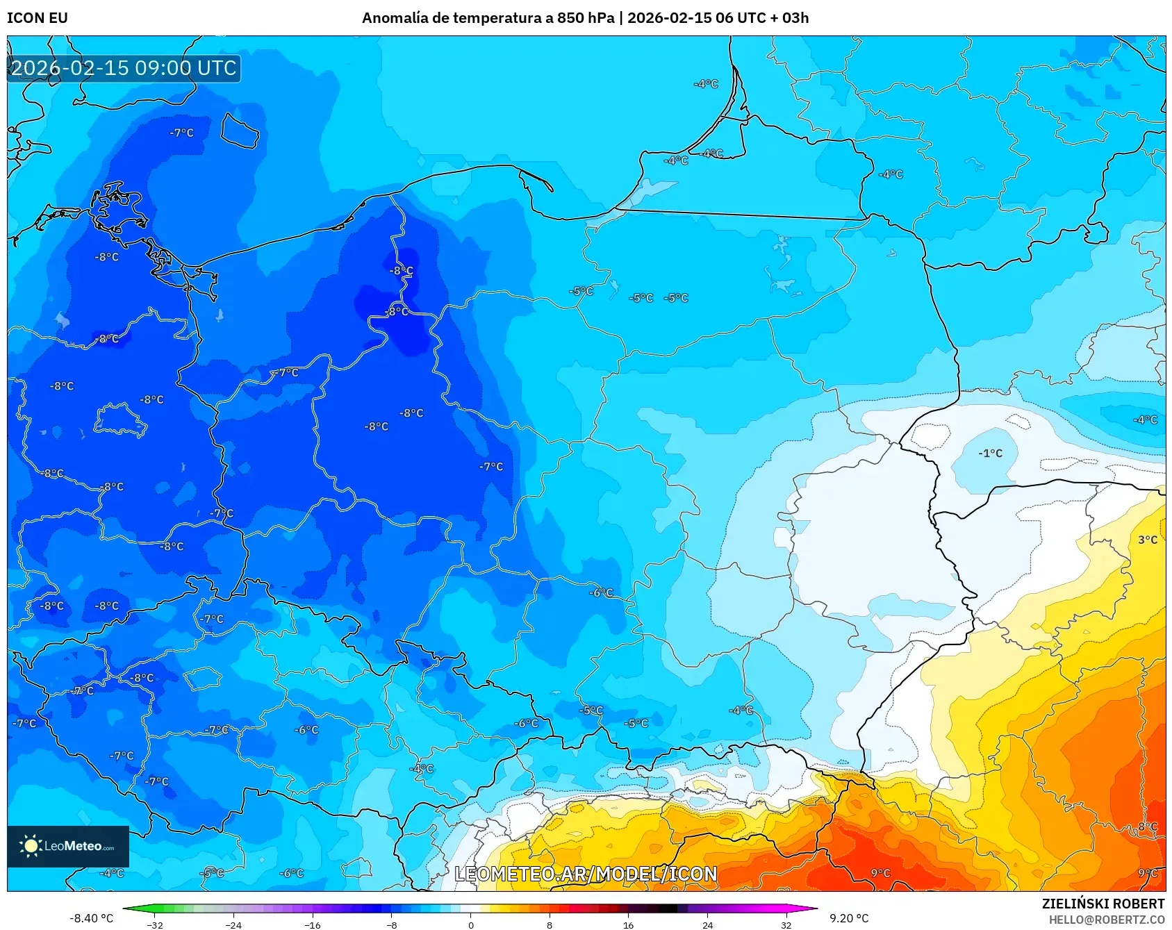 ICON model - Polonia, Anomalía de temperatura a 850 hPa
