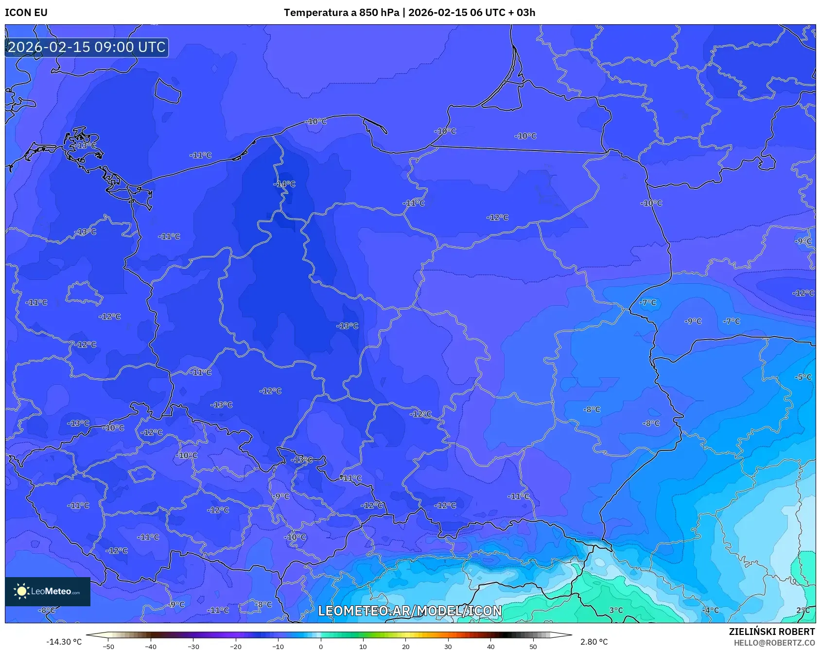 ICON model - Polonia, Temperatura a 850 hPa