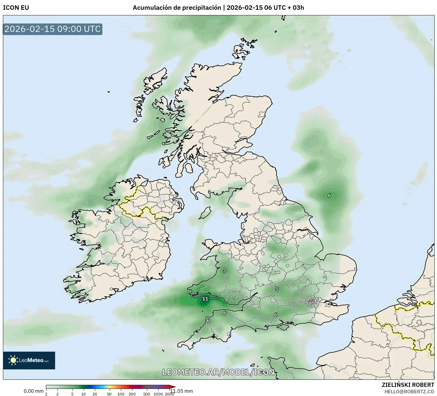 ICON model - Reino Unido, Acumulación de precipitación