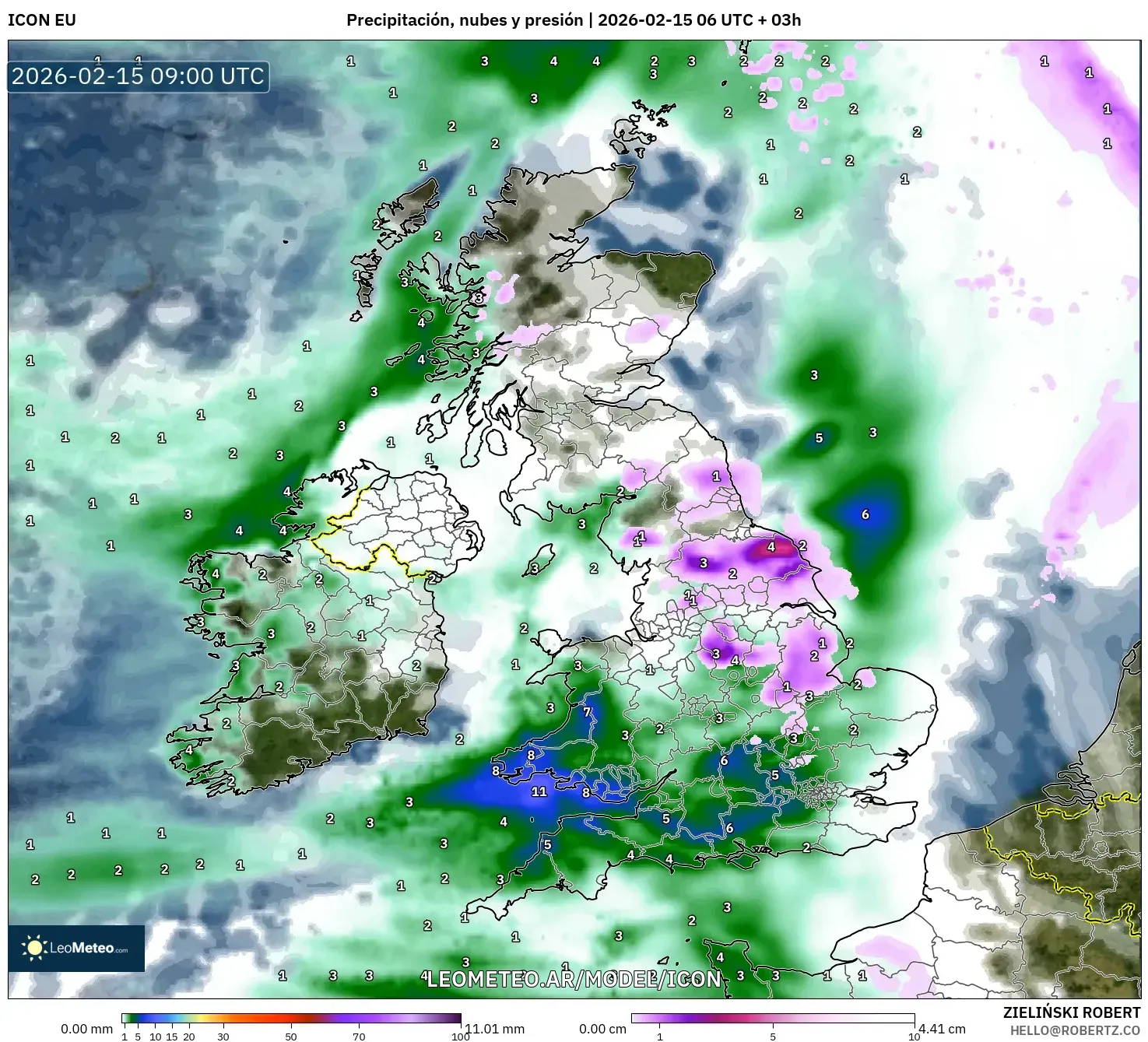 ICON model - Reino Unido, Precipitación, nubes y presión
