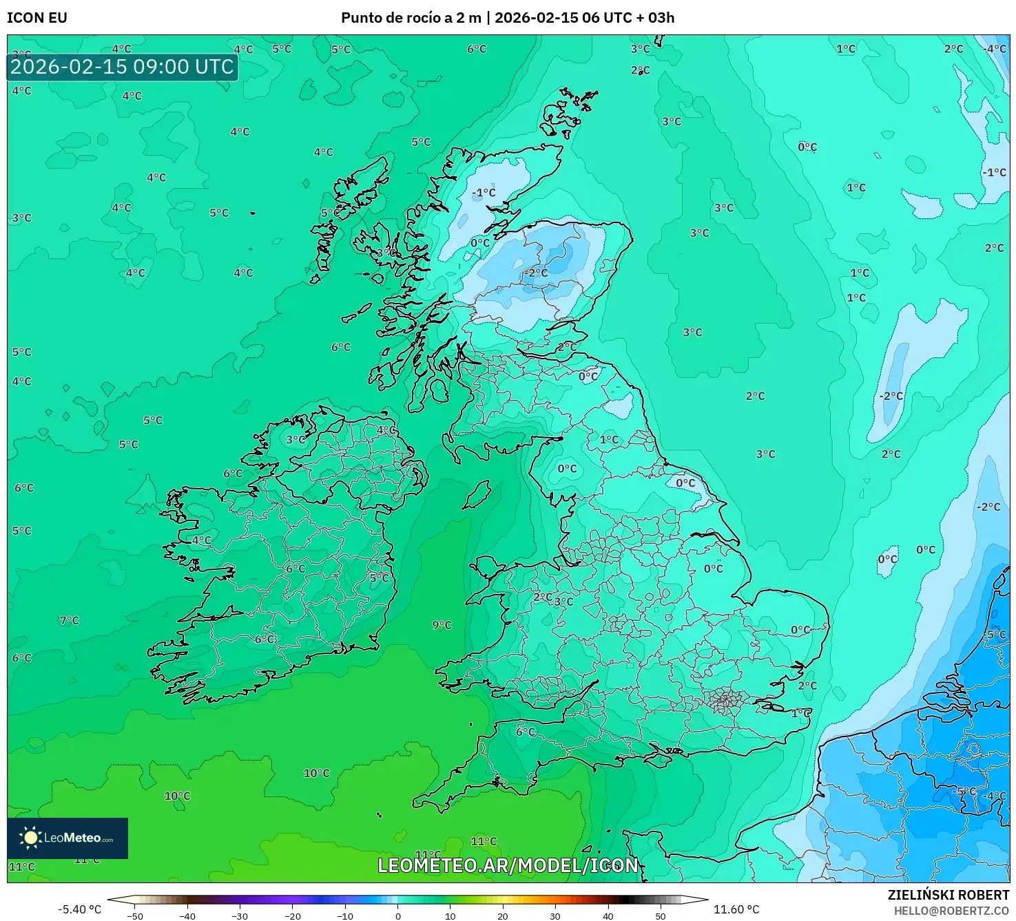 ICON model - Reino Unido, Punto de rocío a 2 m