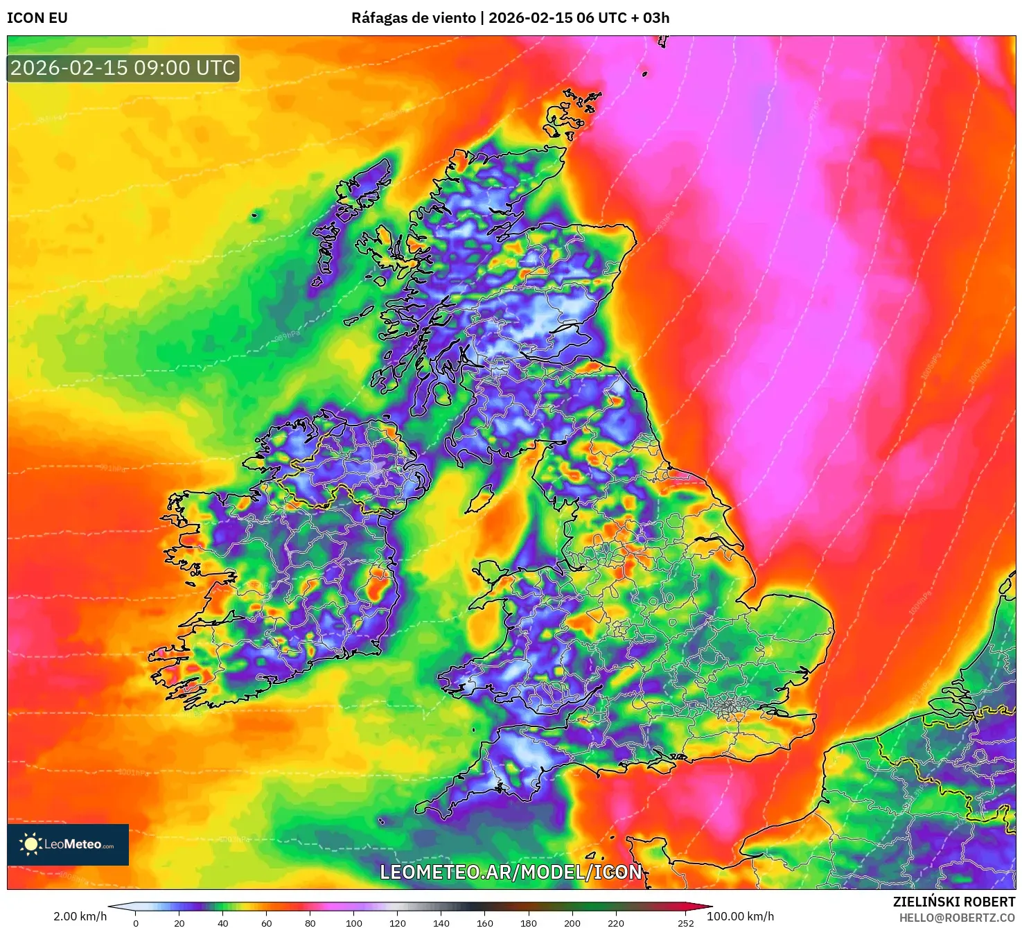 ICON model - Reino Unido, Ráfagas de viento