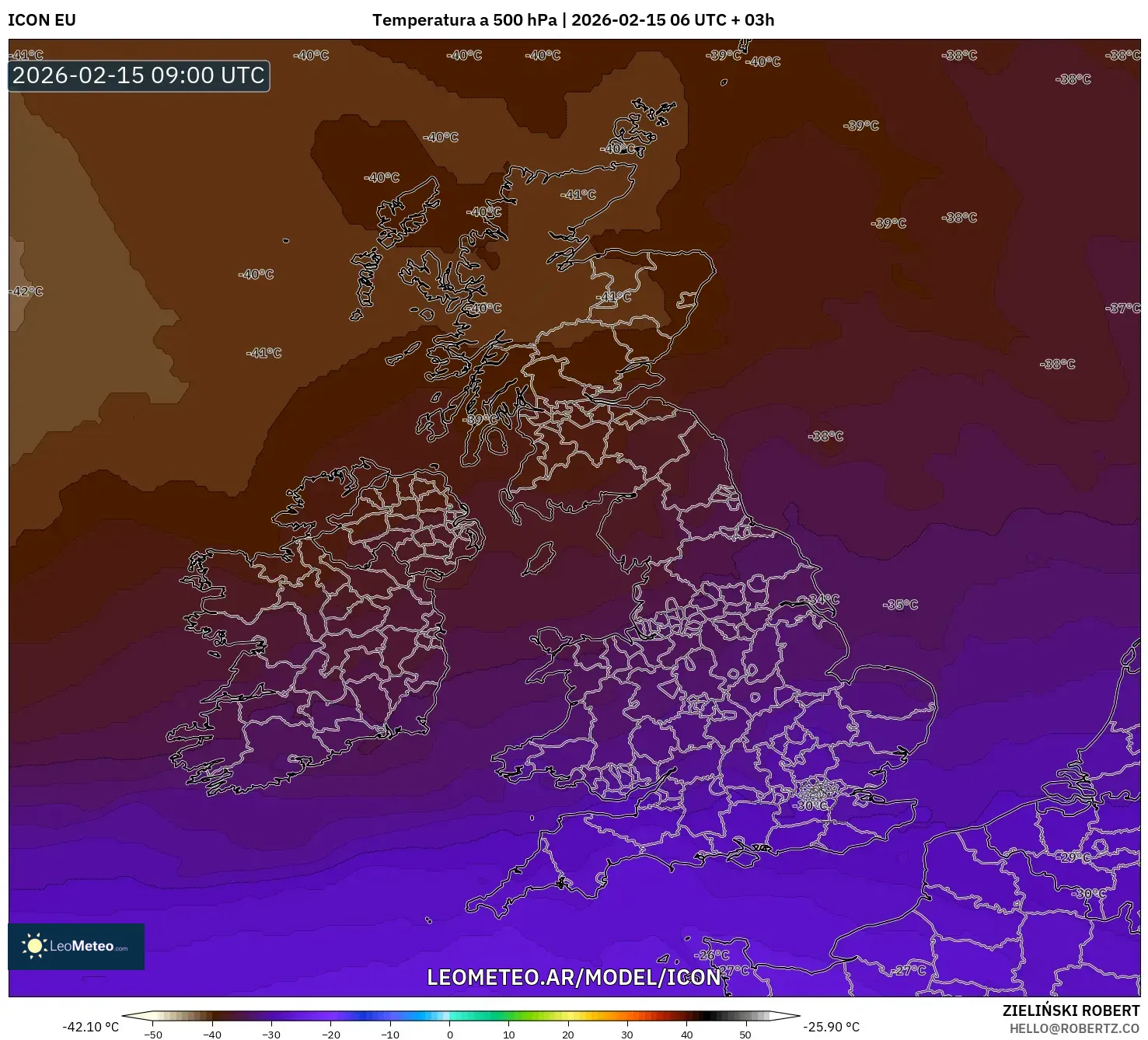 ICON model - Reino Unido, Temperatura a 500 hPa