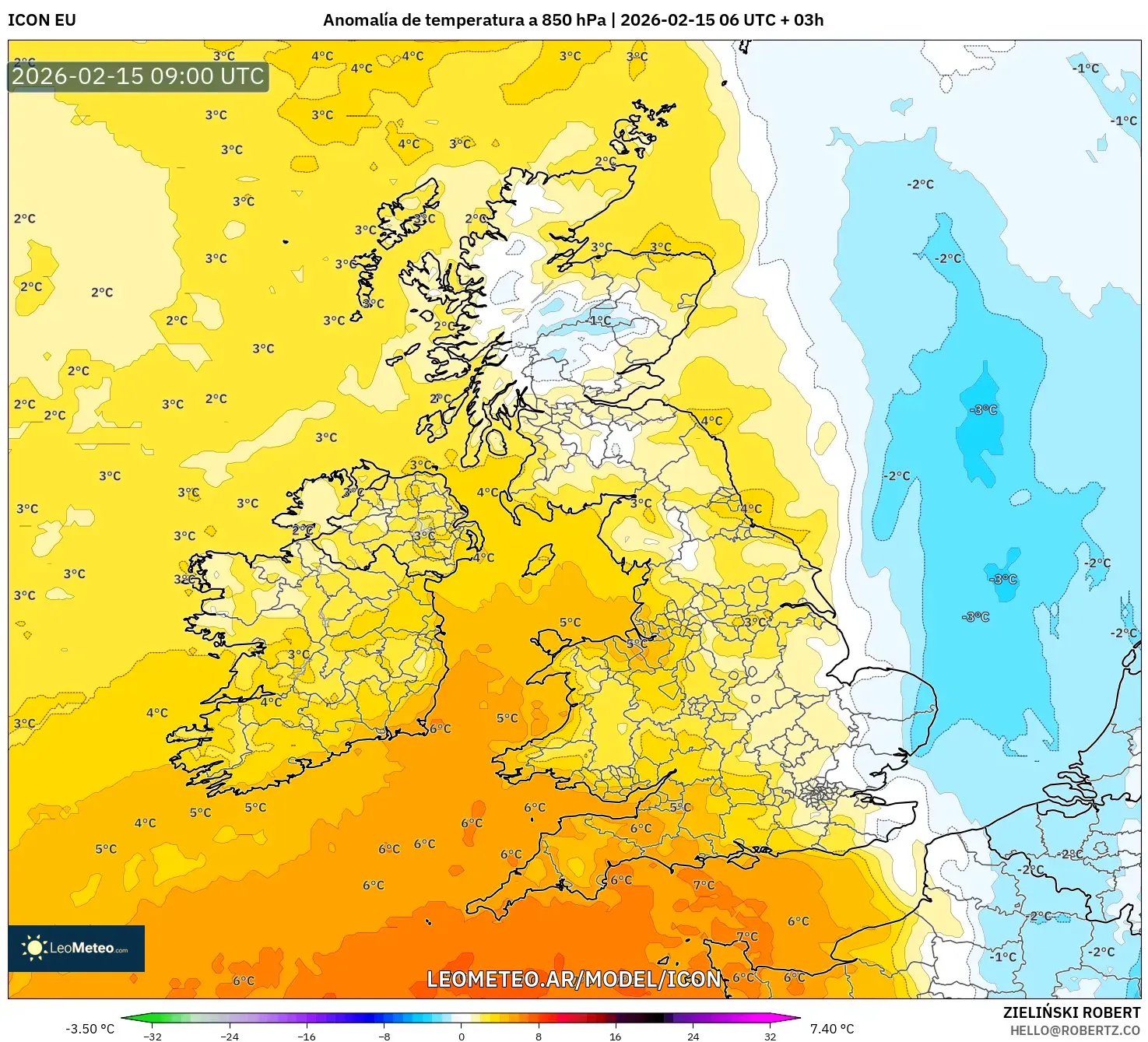 ICON model - Reino Unido, Anomalía de temperatura a 850 hPa