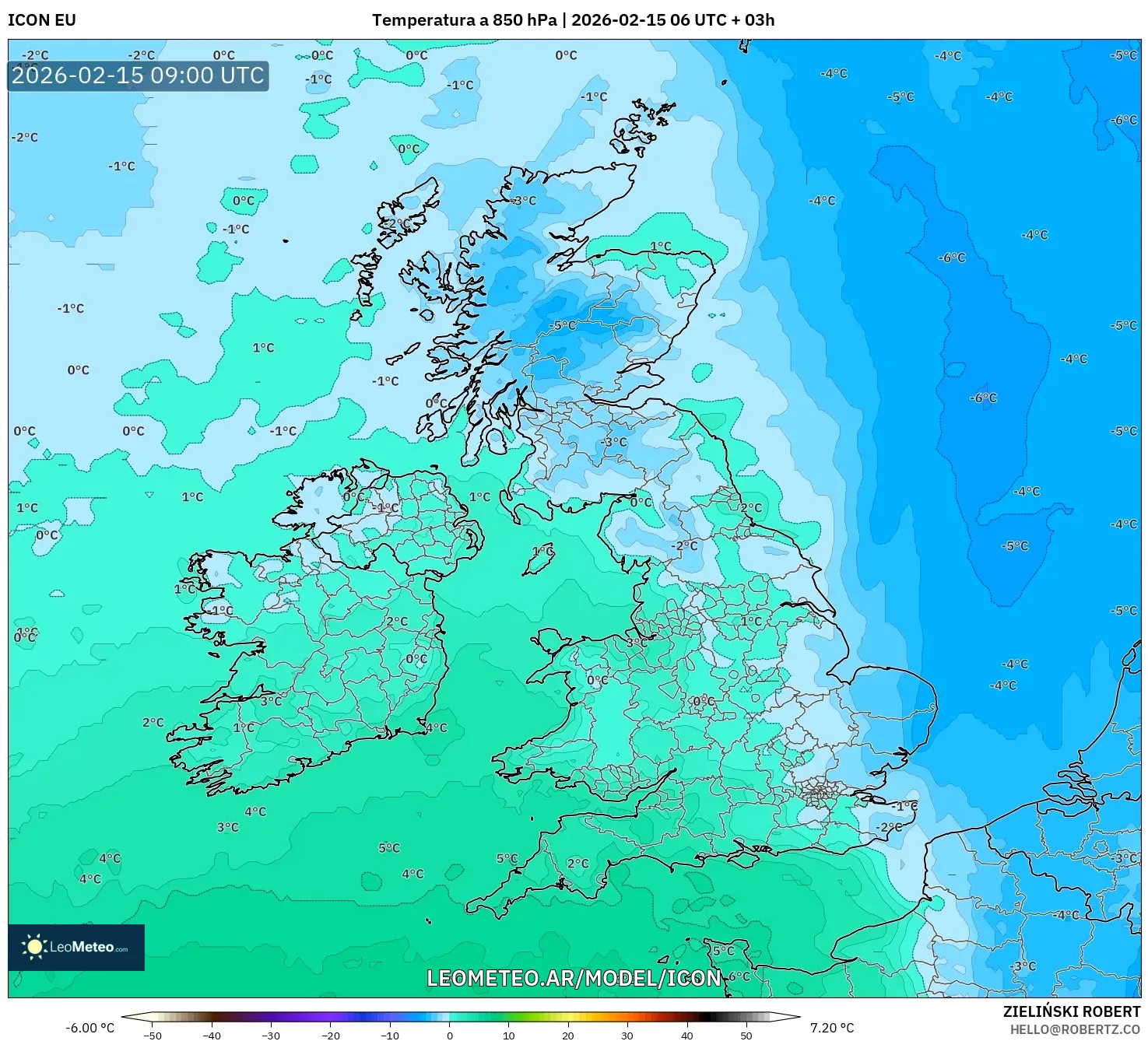 ICON model - Reino Unido, Temperatura a 850 hPa