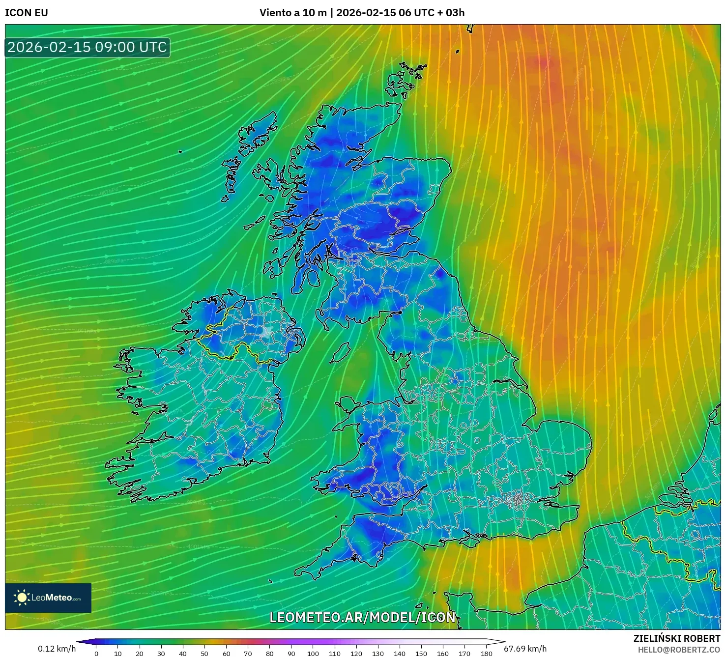 ICON model - Reino Unido, Viento a 10 m