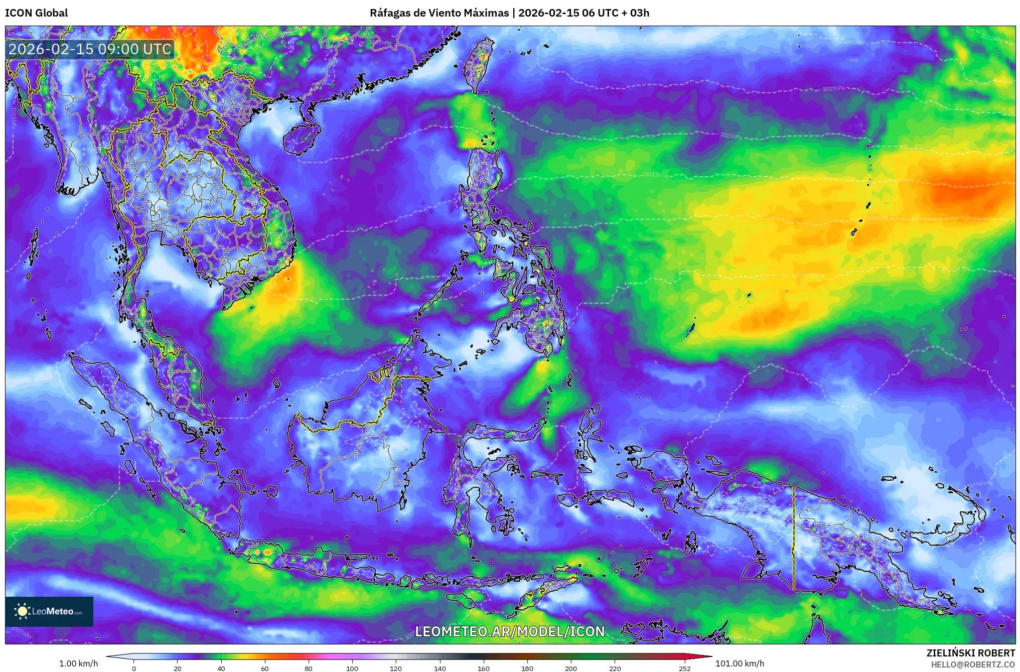 ICON model - Sudeste Asiático, Ráfagas de Viento Máximas