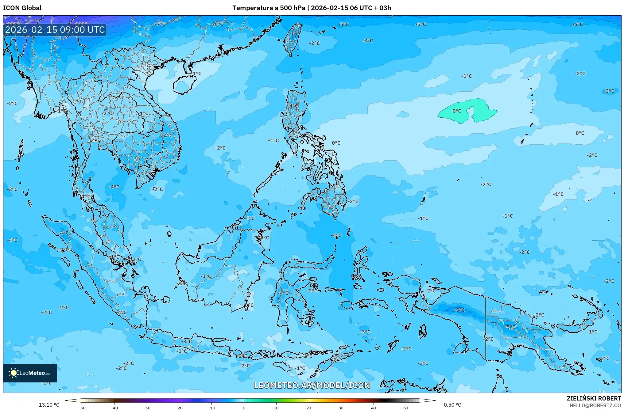 ICON model - Sudeste Asiático, Temperatura a 500 hPa