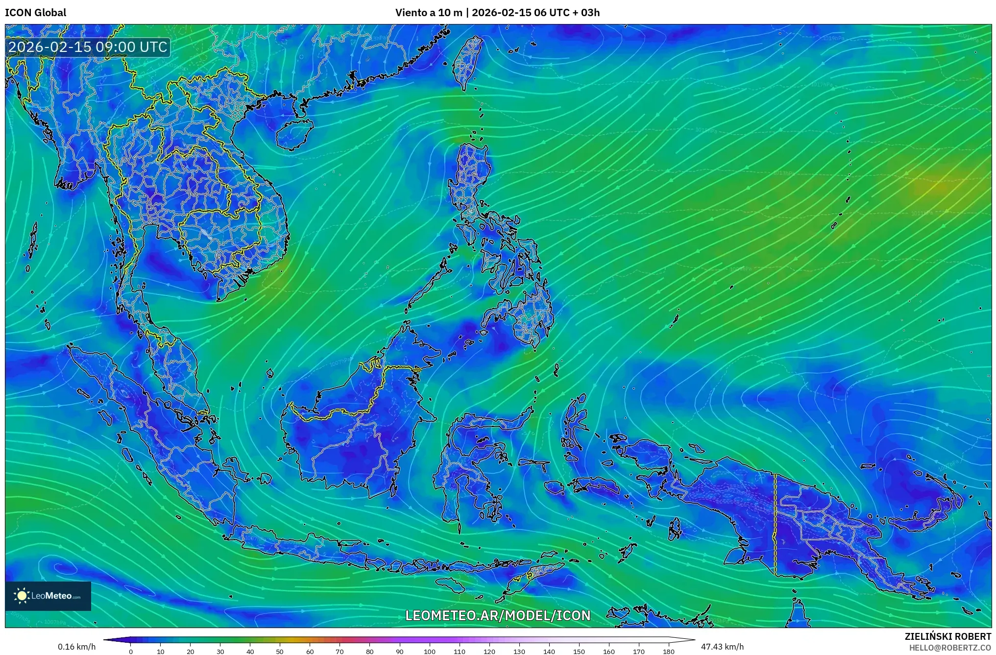 ICON model - Sudeste Asiático, Viento a 10 m