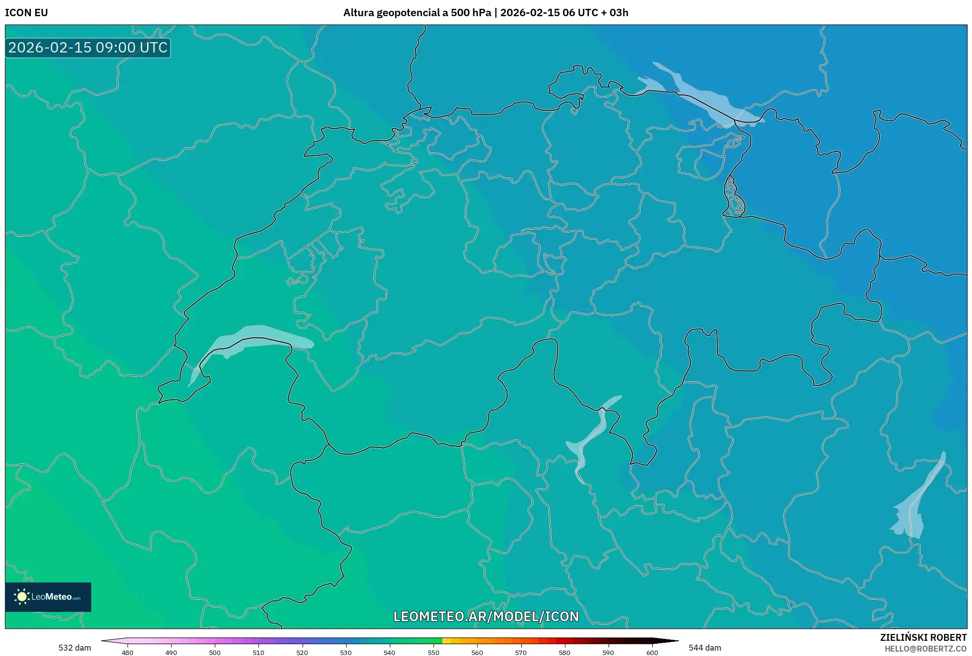 ICON model - Suiza, Altura geopotencial a 500 hPa