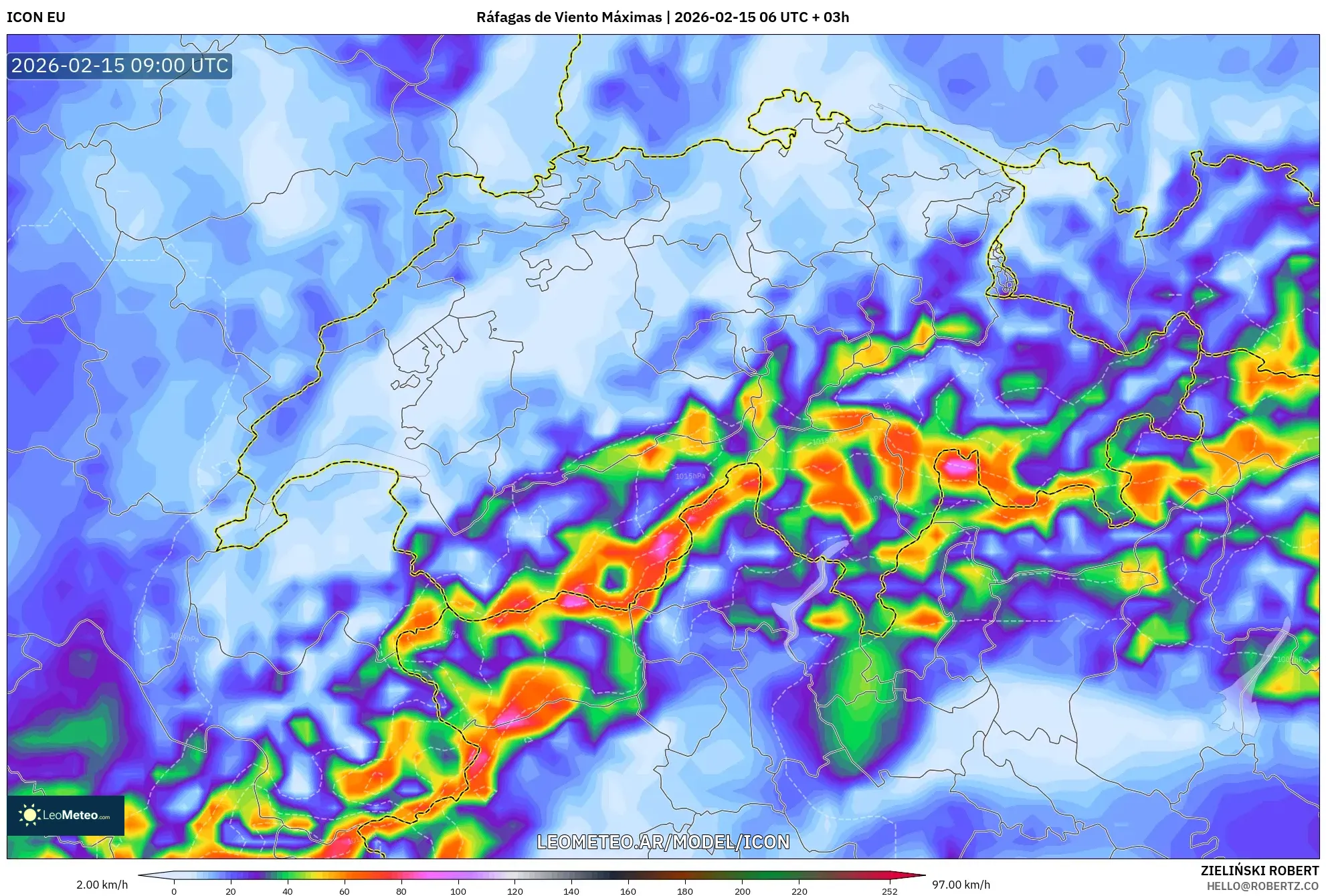 ICON model - Suiza, Ráfagas de Viento Máximas