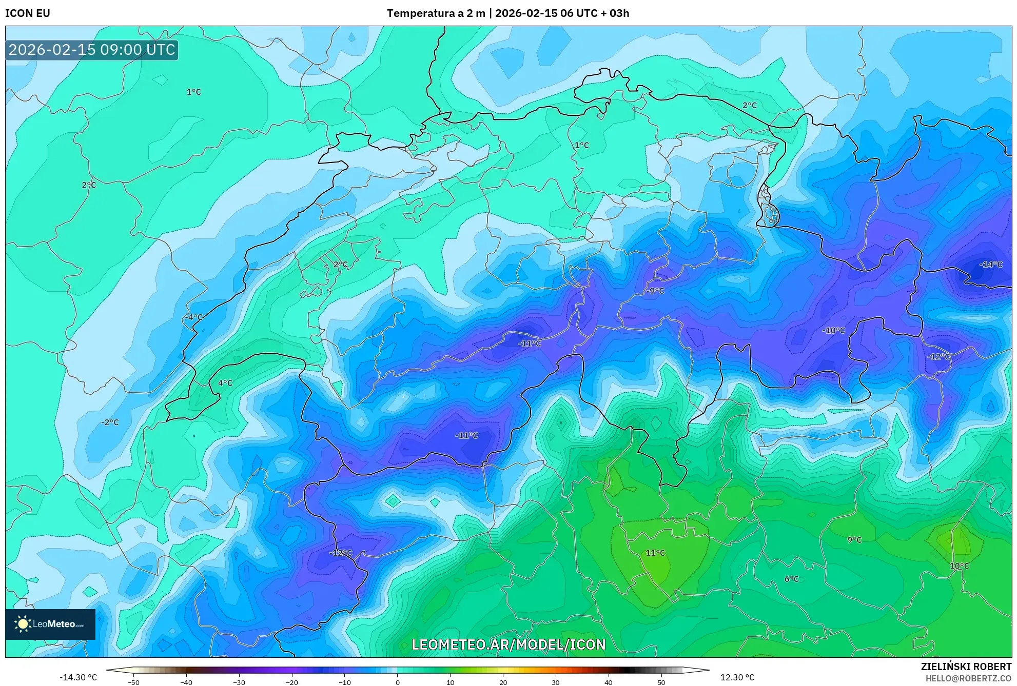 ICON model - Suiza, Temperatura a 2 m