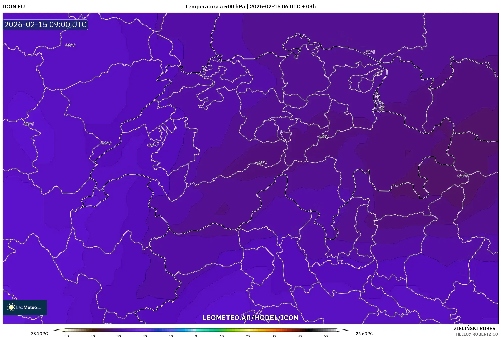 ICON model - Suiza, Temperatura a 500 hPa