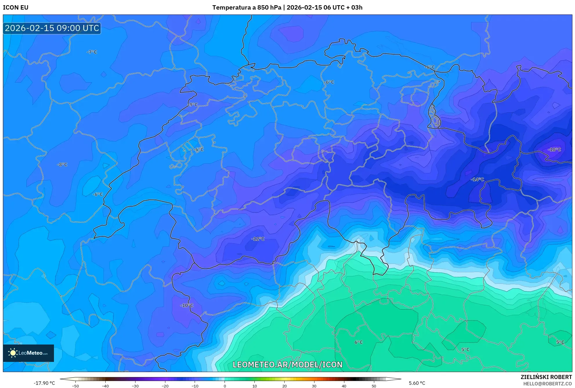 ICON model - Suiza, Temperatura a 850 hPa