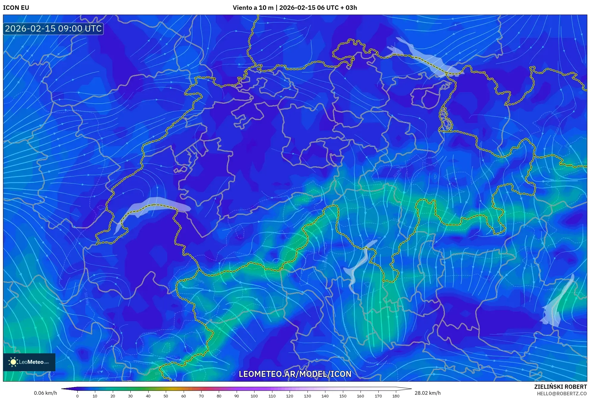 ICON model - Suiza, Viento a 10 m
