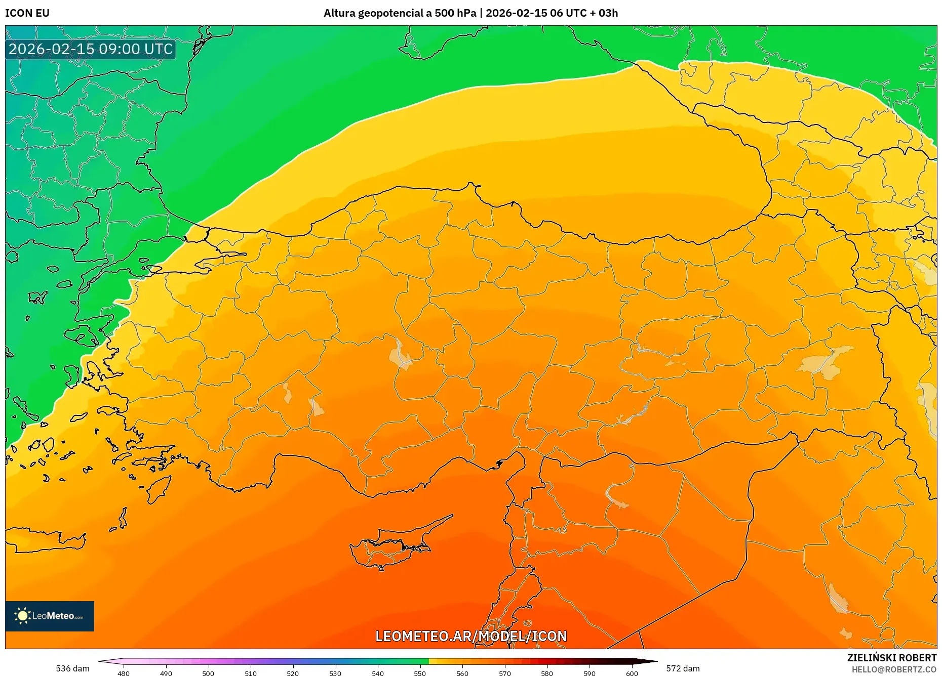 ICON model - Turquía, Altura geopotencial a 500 hPa