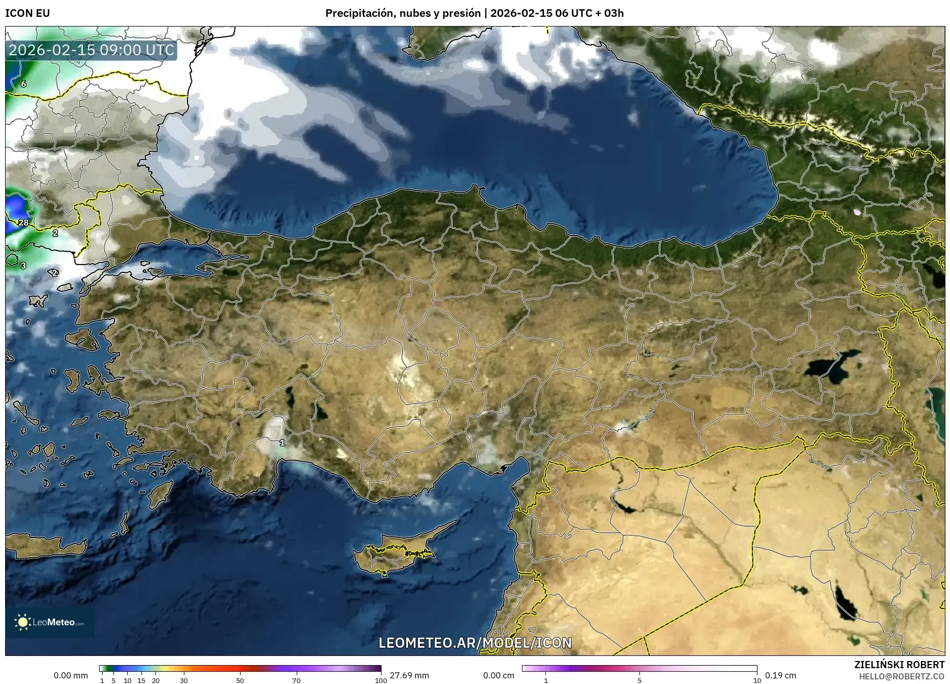 ICON model - Turquía, Precipitación, nubes y presión