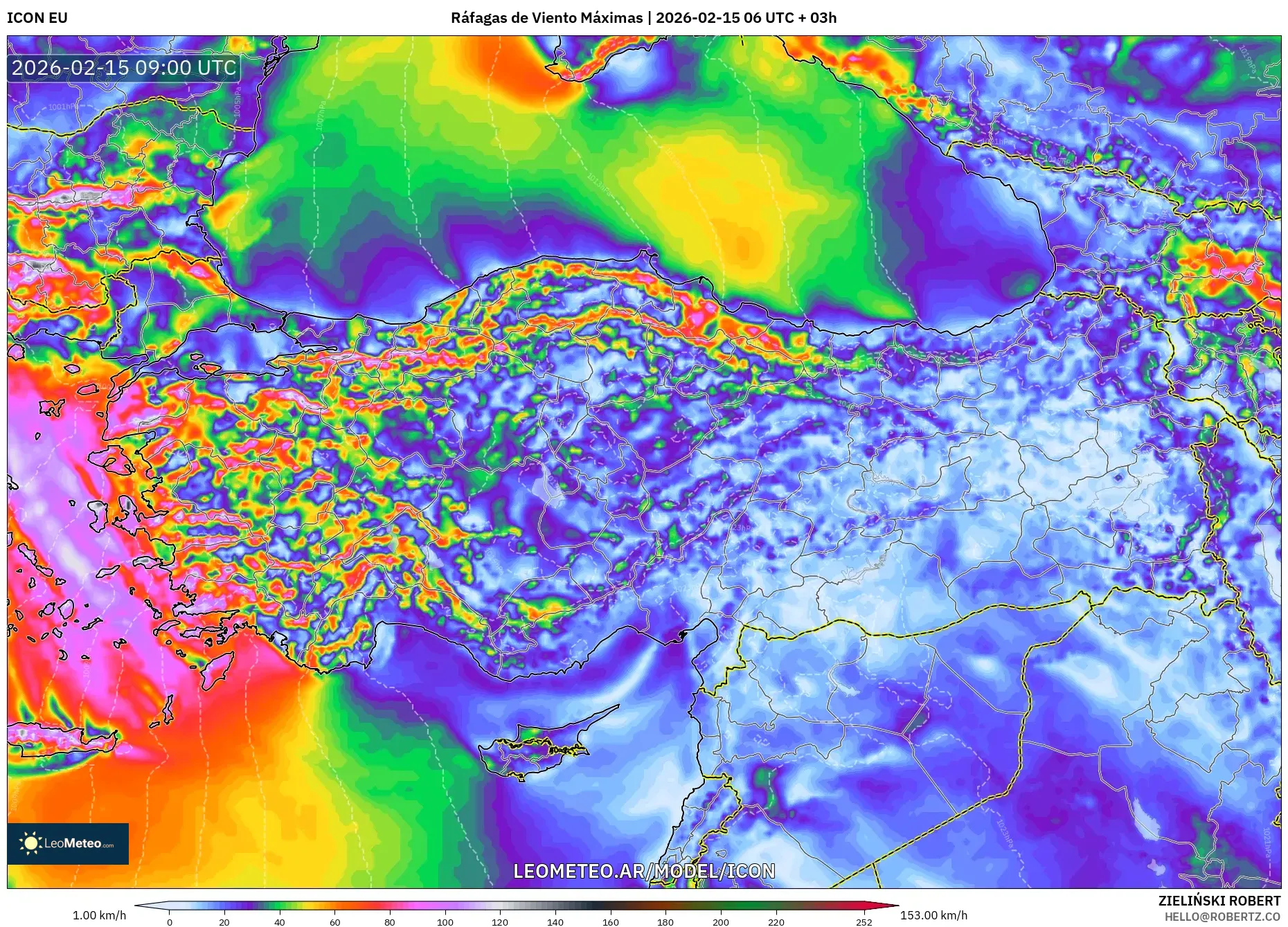 ICON model - Turquía, Ráfagas de Viento Máximas