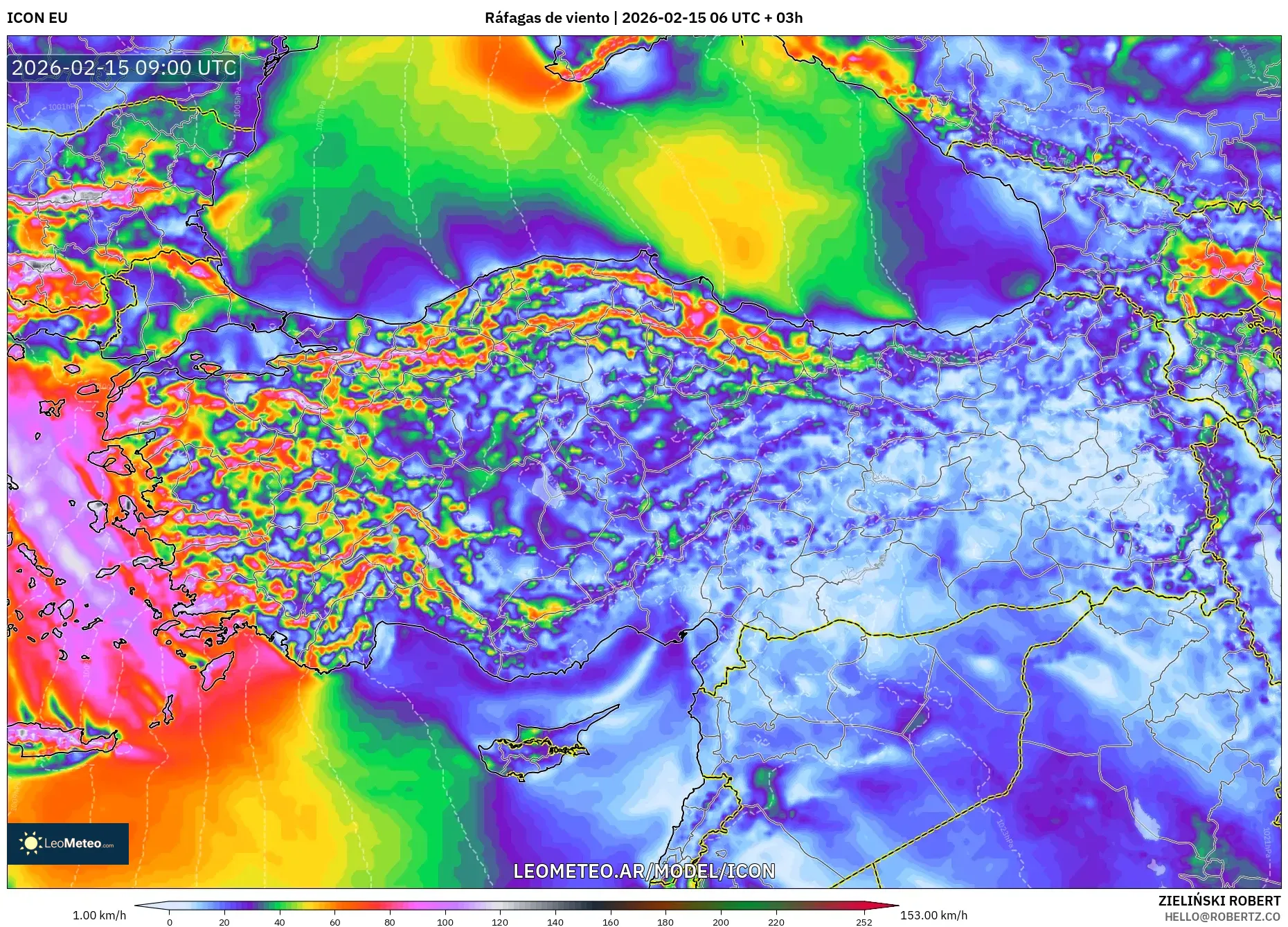 ICON model - Turquía, Ráfagas de viento