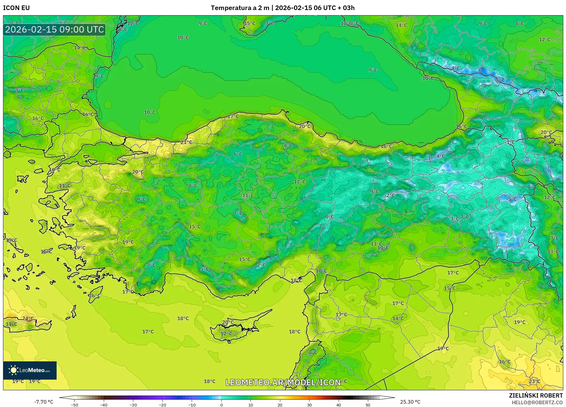 ICON model - Turquía, Temperatura a 2 m