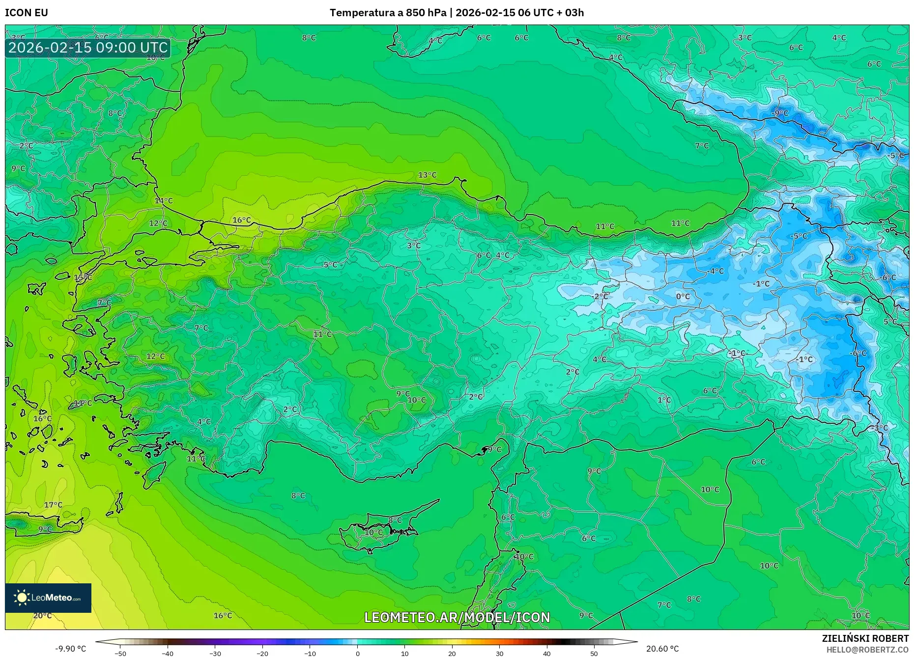 ICON model - Turquía, Temperatura a 850 hPa