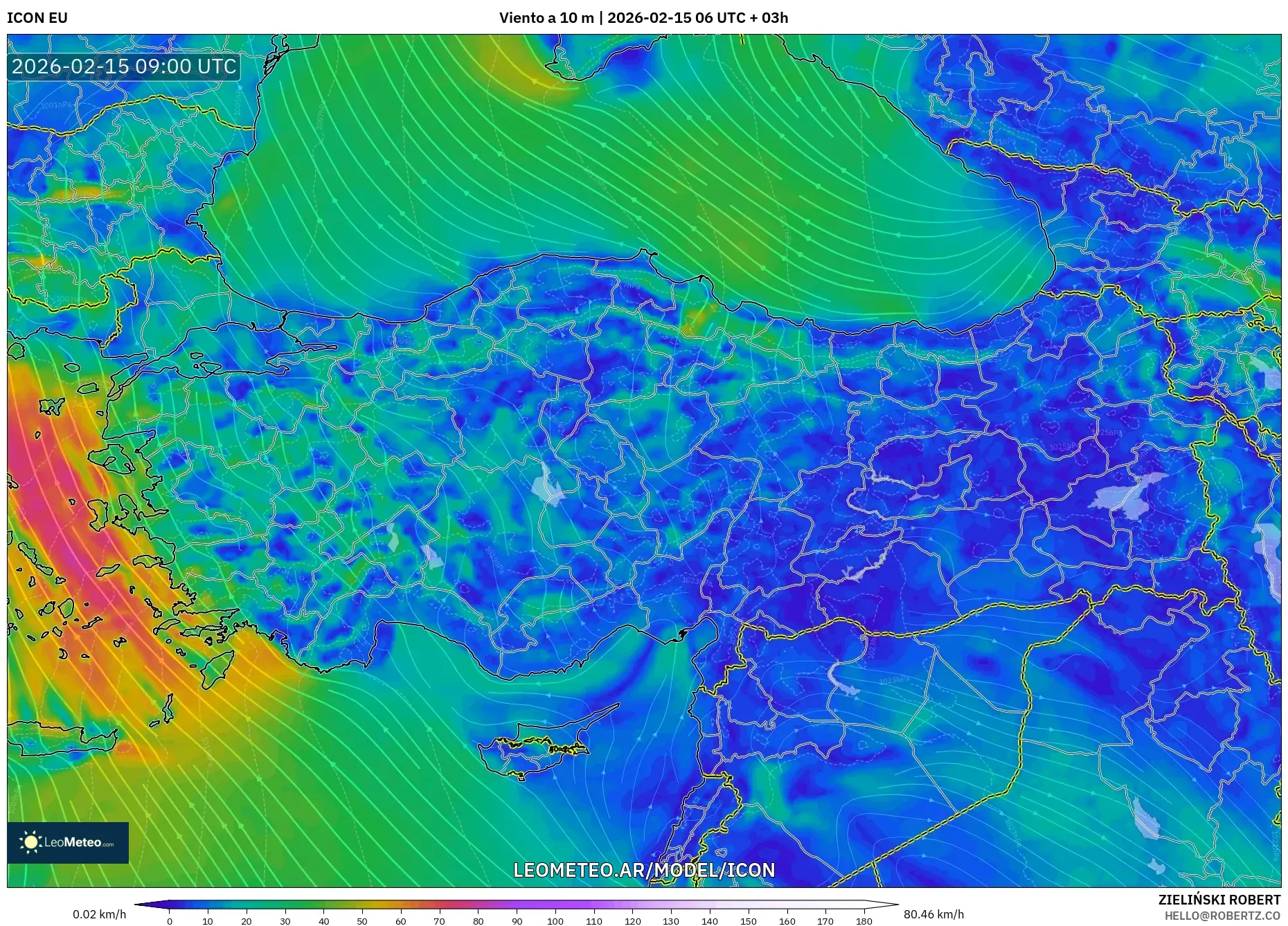 ICON model - Turquía, Viento a 10 m