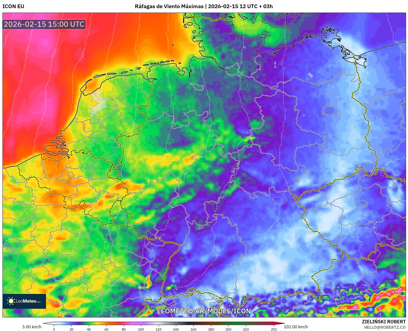 ICON model - Alemania, Ráfagas de Viento Máximas