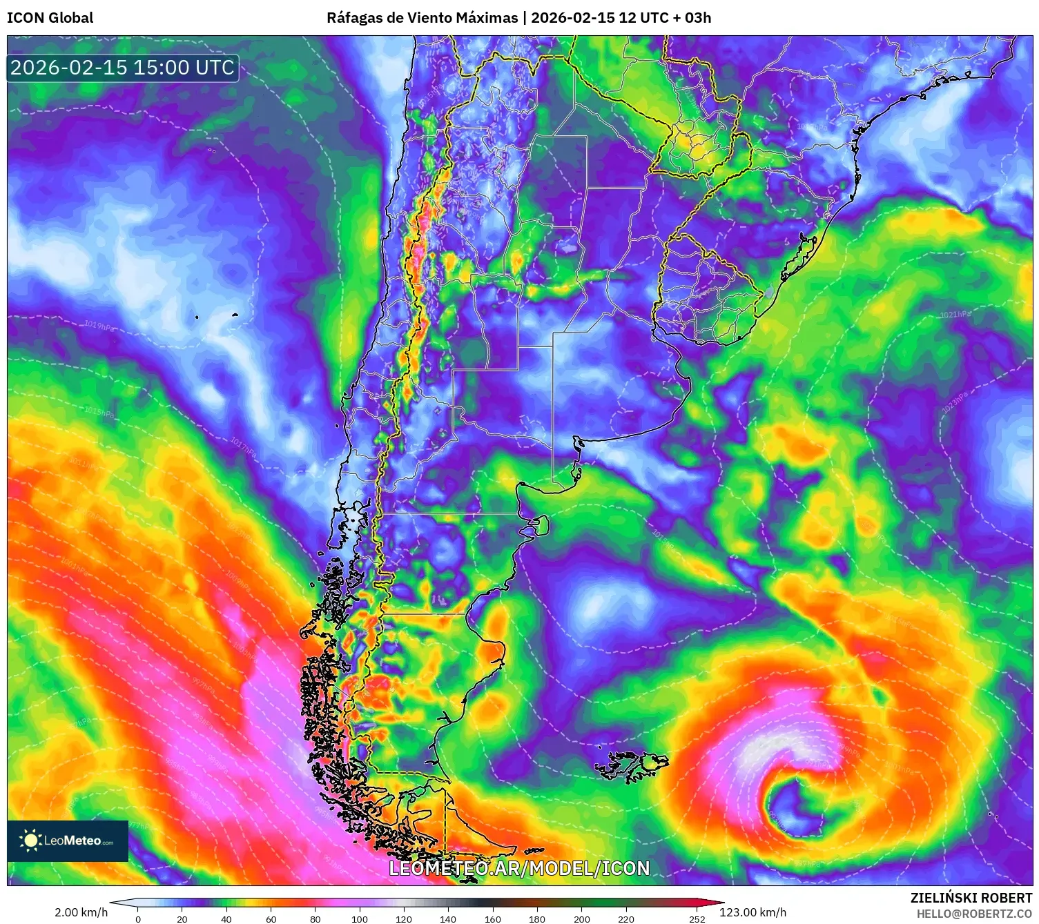 ICON model - Argentina, Ráfagas de Viento Máximas