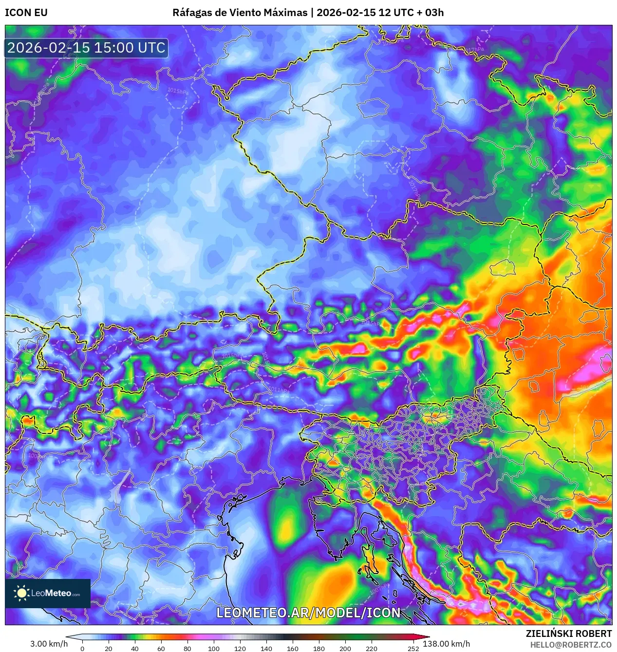 ICON model - Austria, Ráfagas de Viento Máximas