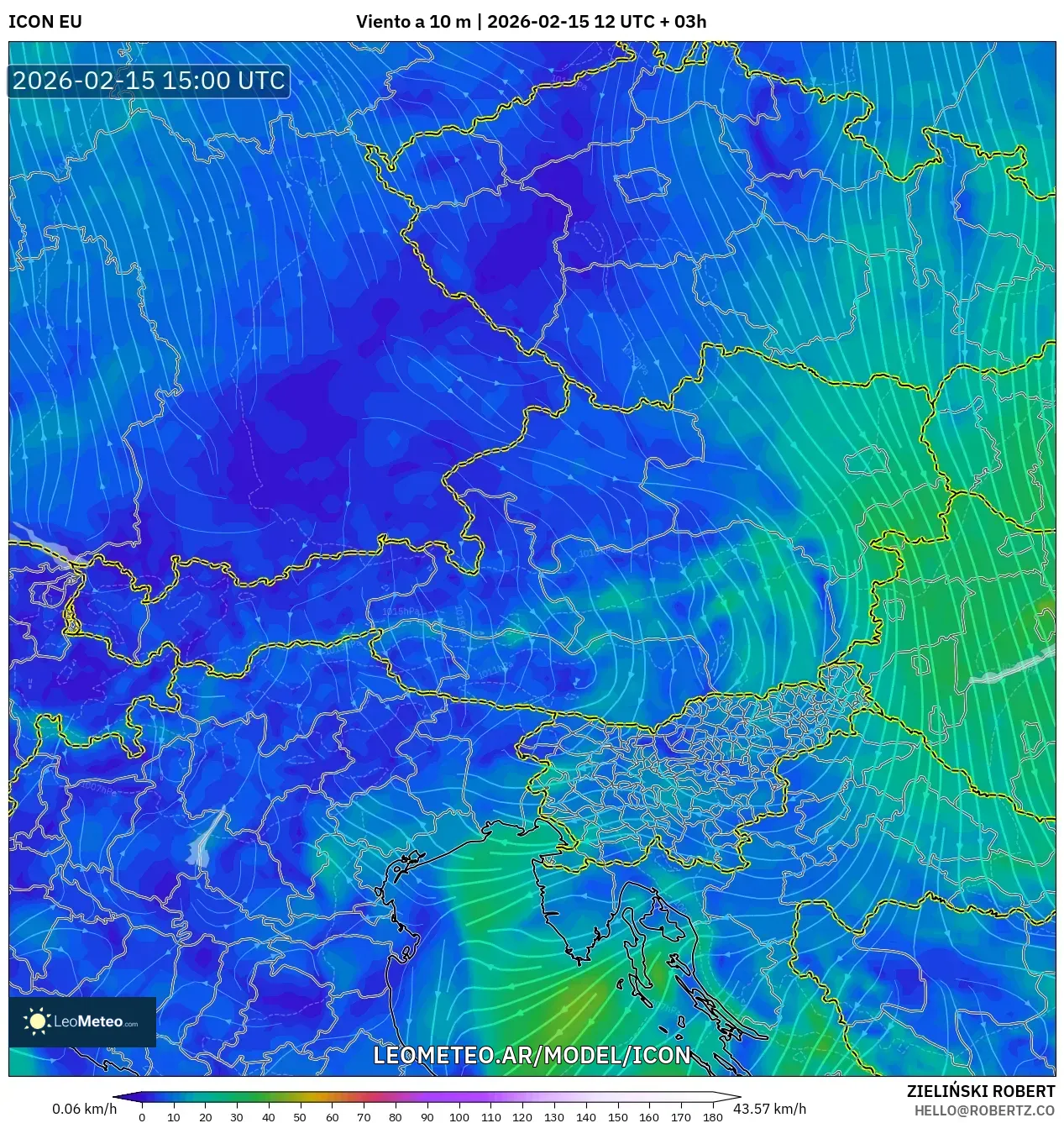 ICON model - Austria, Viento a 10 m
