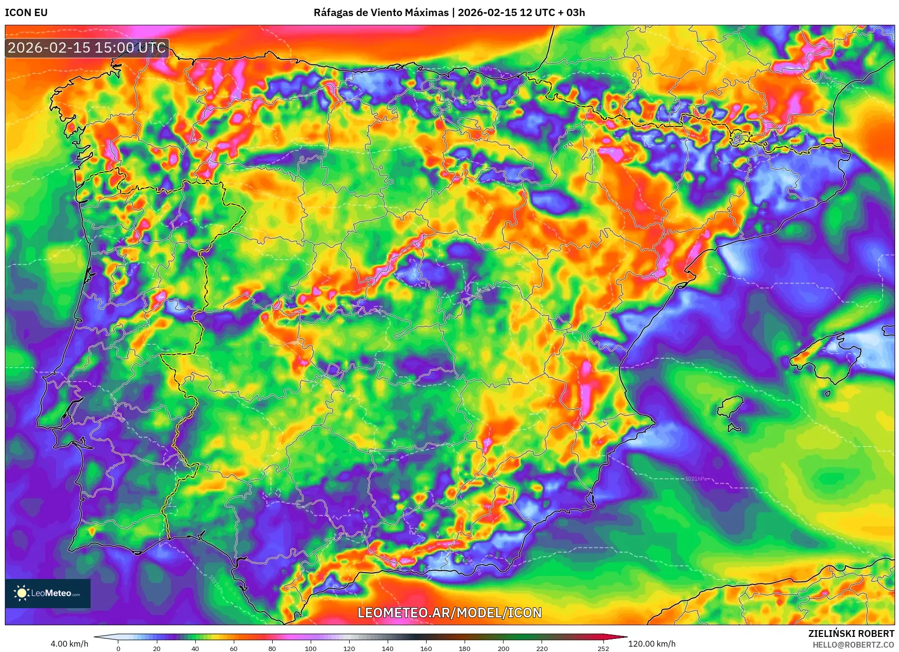 ICON model - España, Ráfagas de Viento Máximas