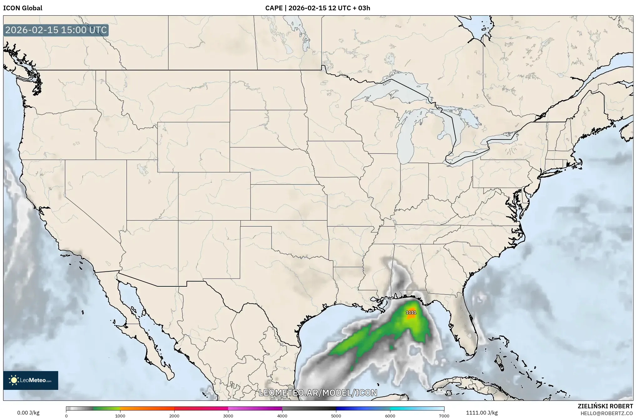 ICON model - Estados Unidos, CAPE