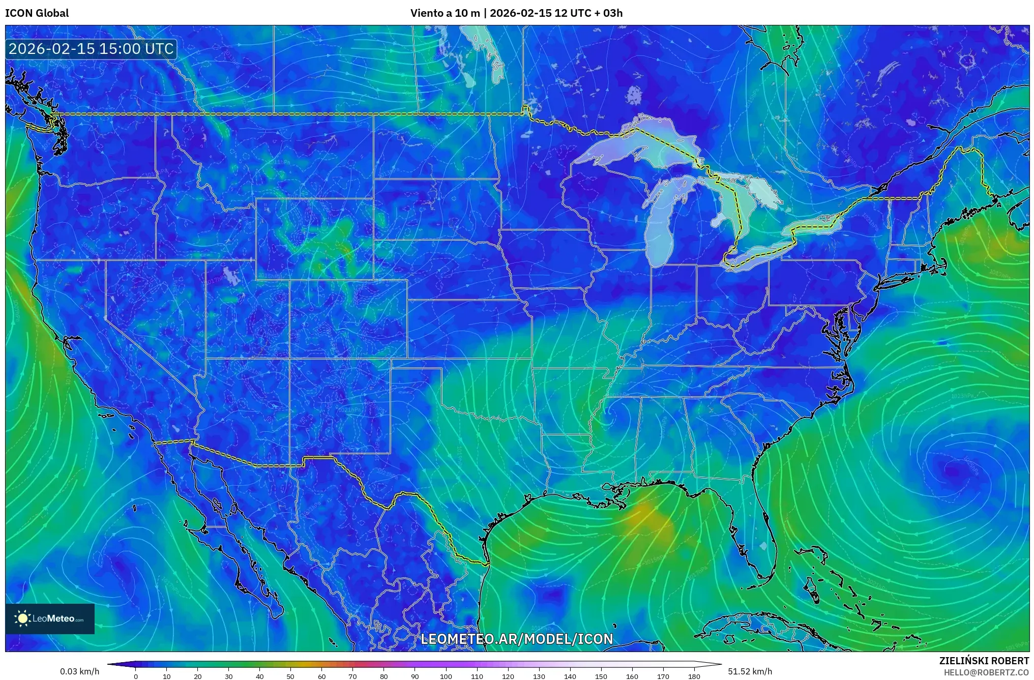 ICON model - Estados Unidos, Viento a 10 m