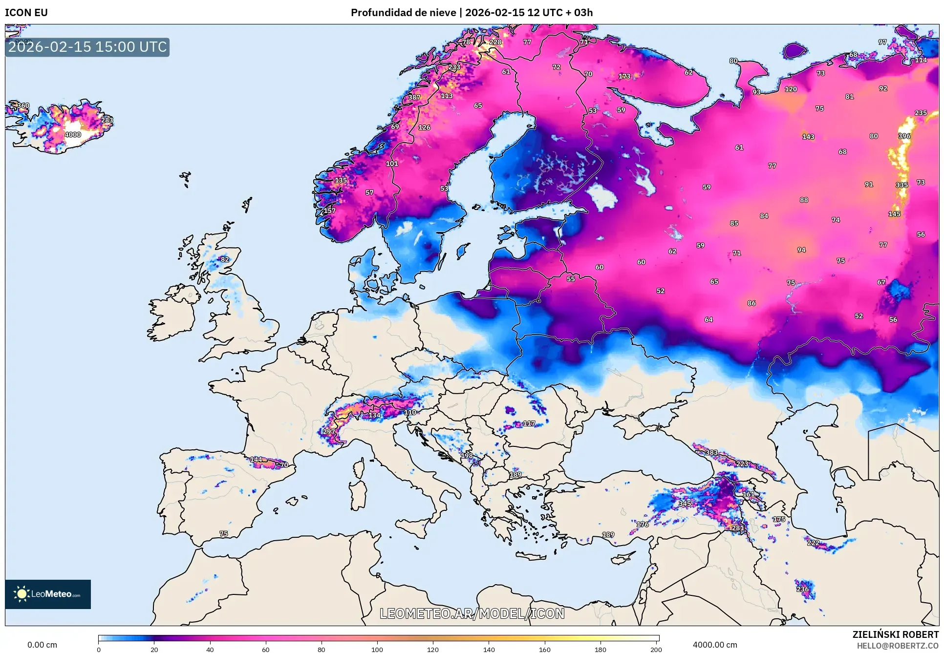 ICON model - Europa, Profundidad de nieve
