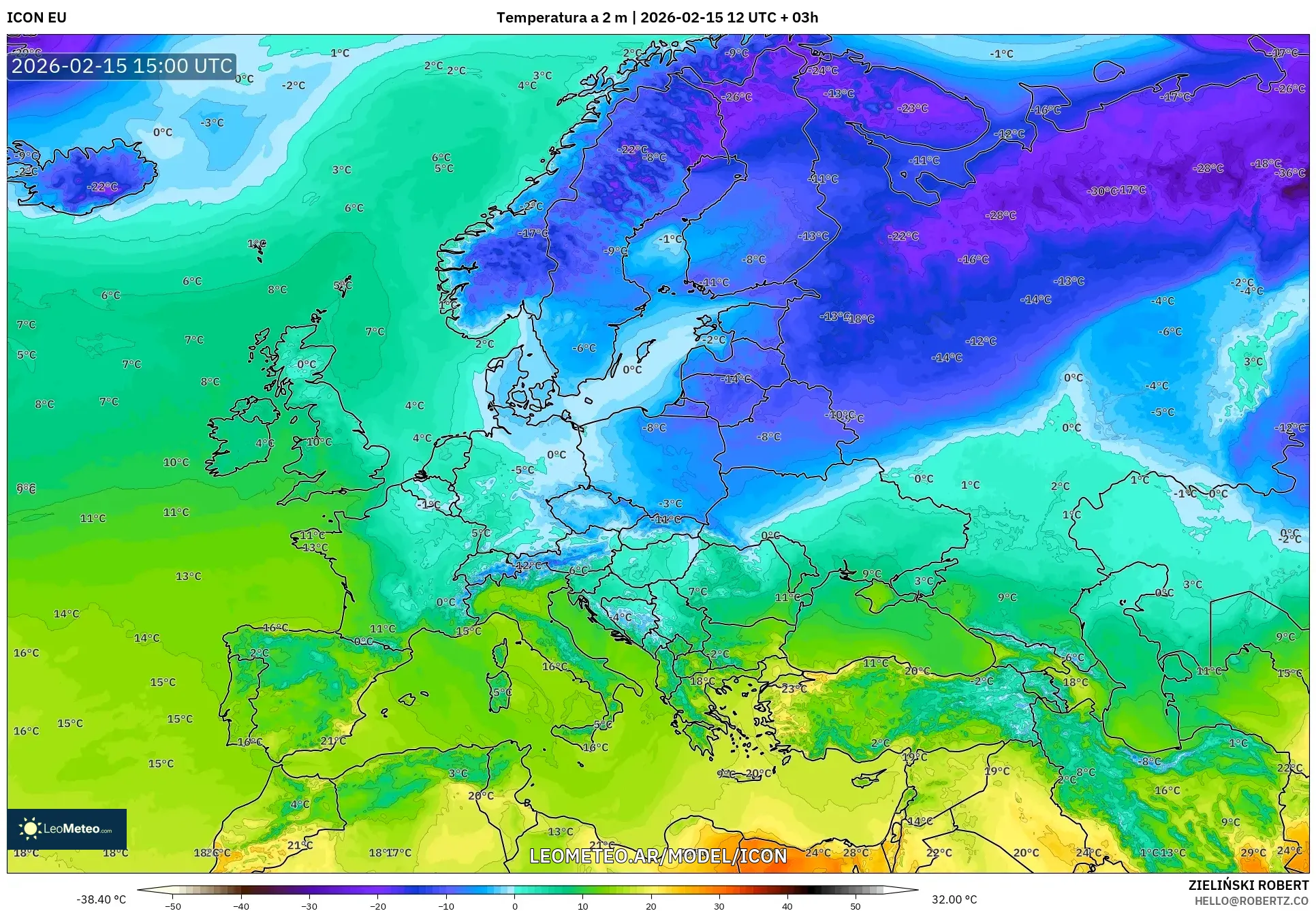 ICON model - Europa, Temperatura a 2 m
