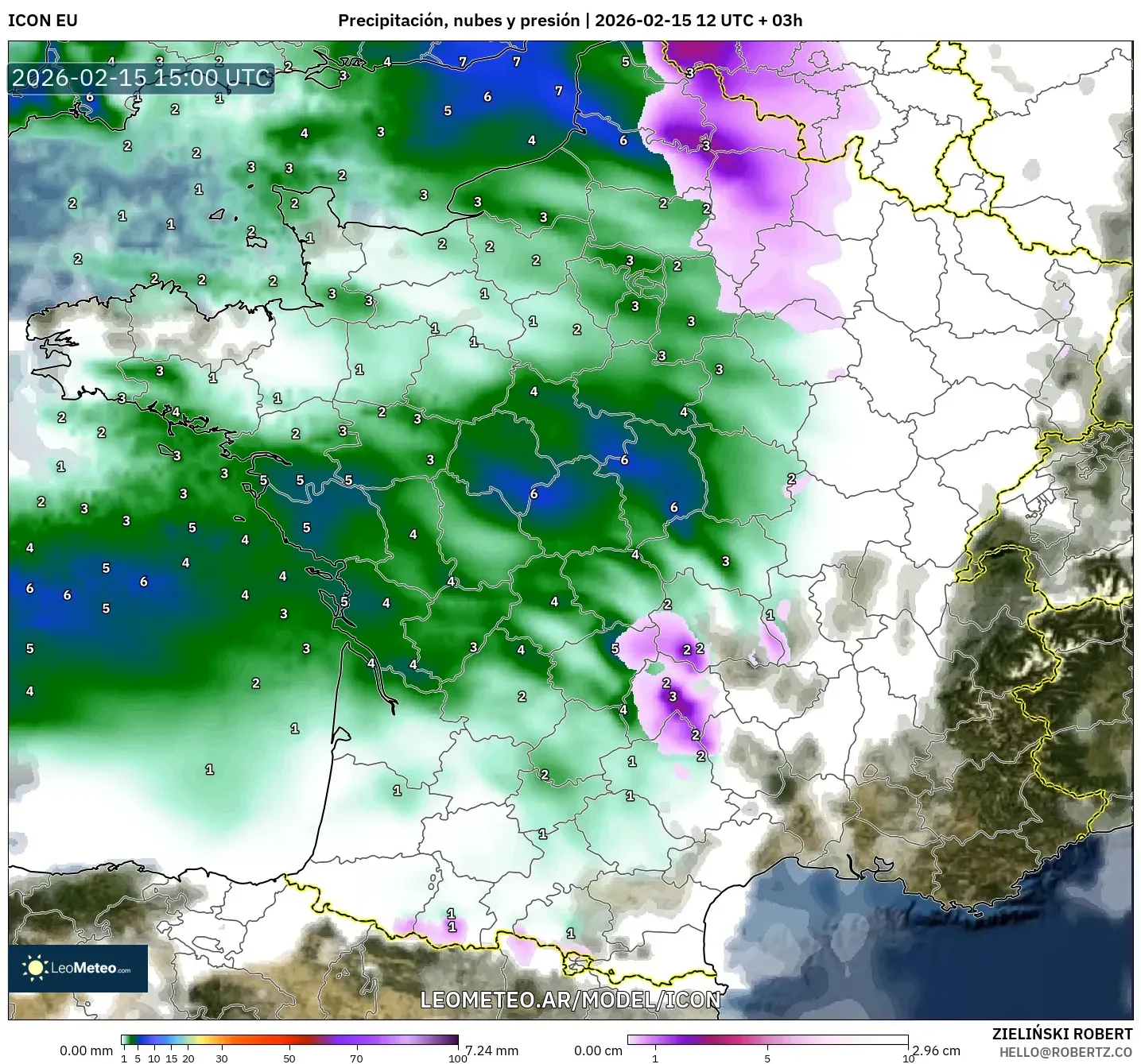 ICON model - Francia, Precipitación, nubes y presión