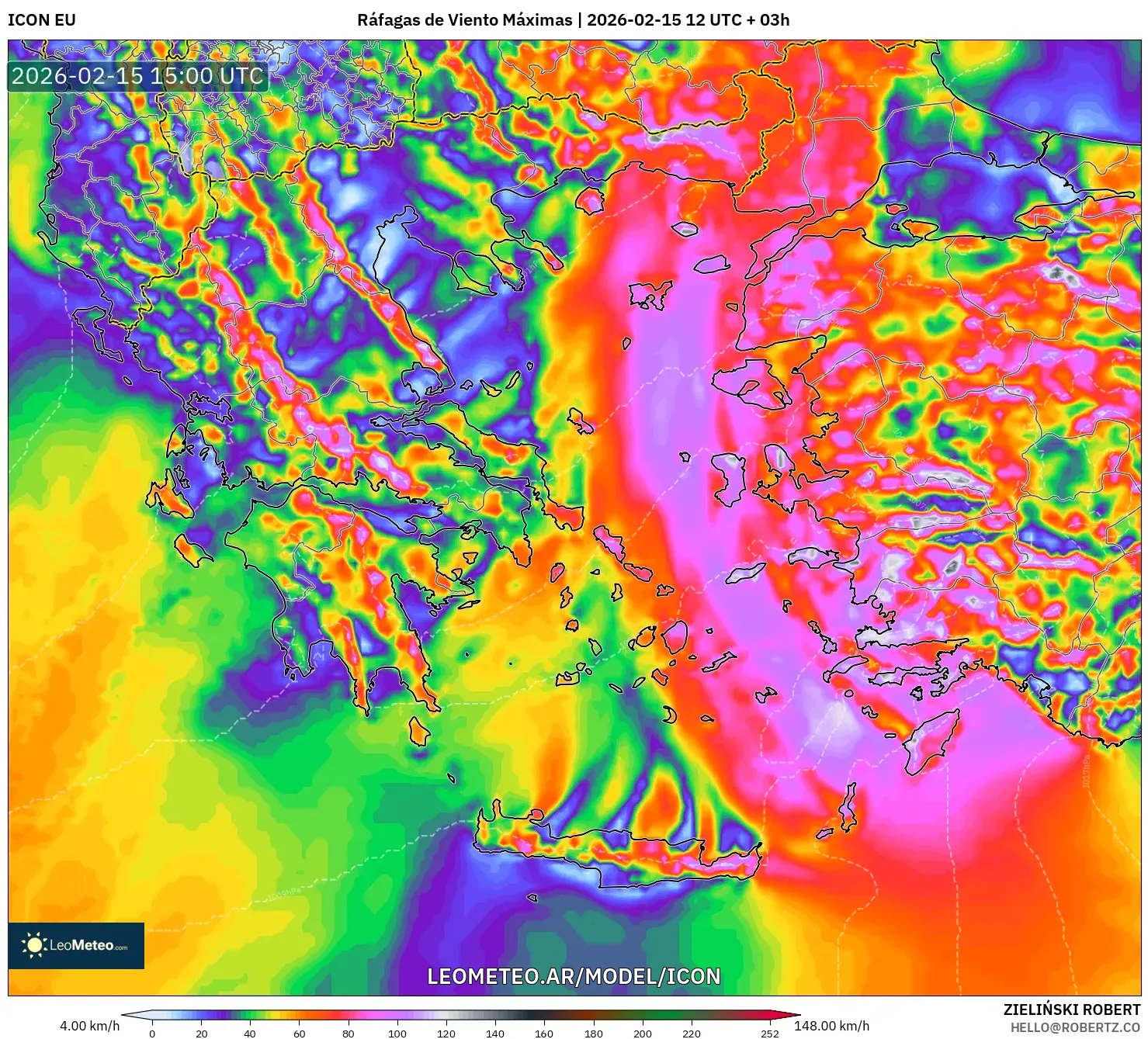 ICON model - Grecia, Ráfagas de Viento Máximas