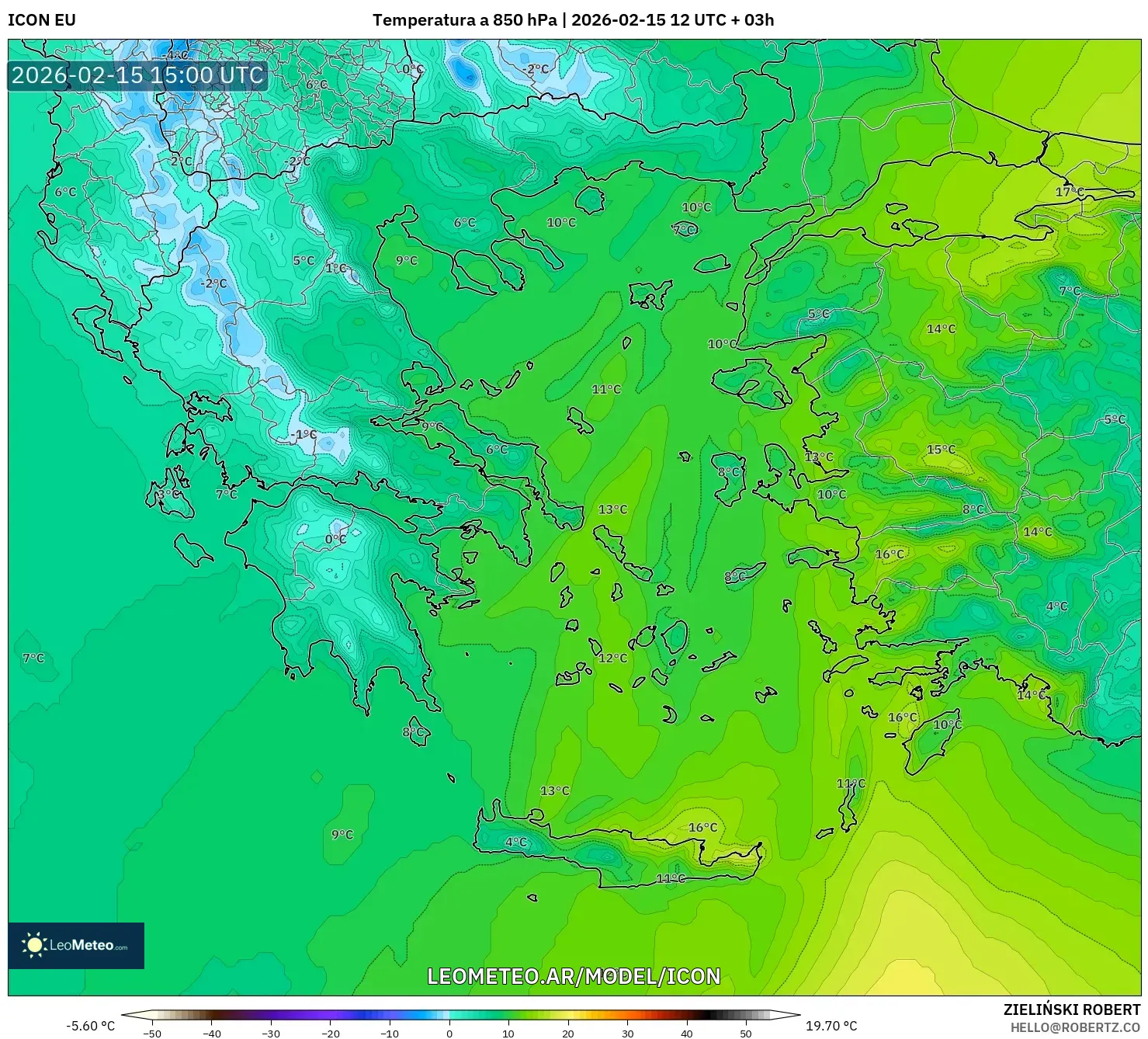 ICON model - Grecia, Temperatura a 850 hPa